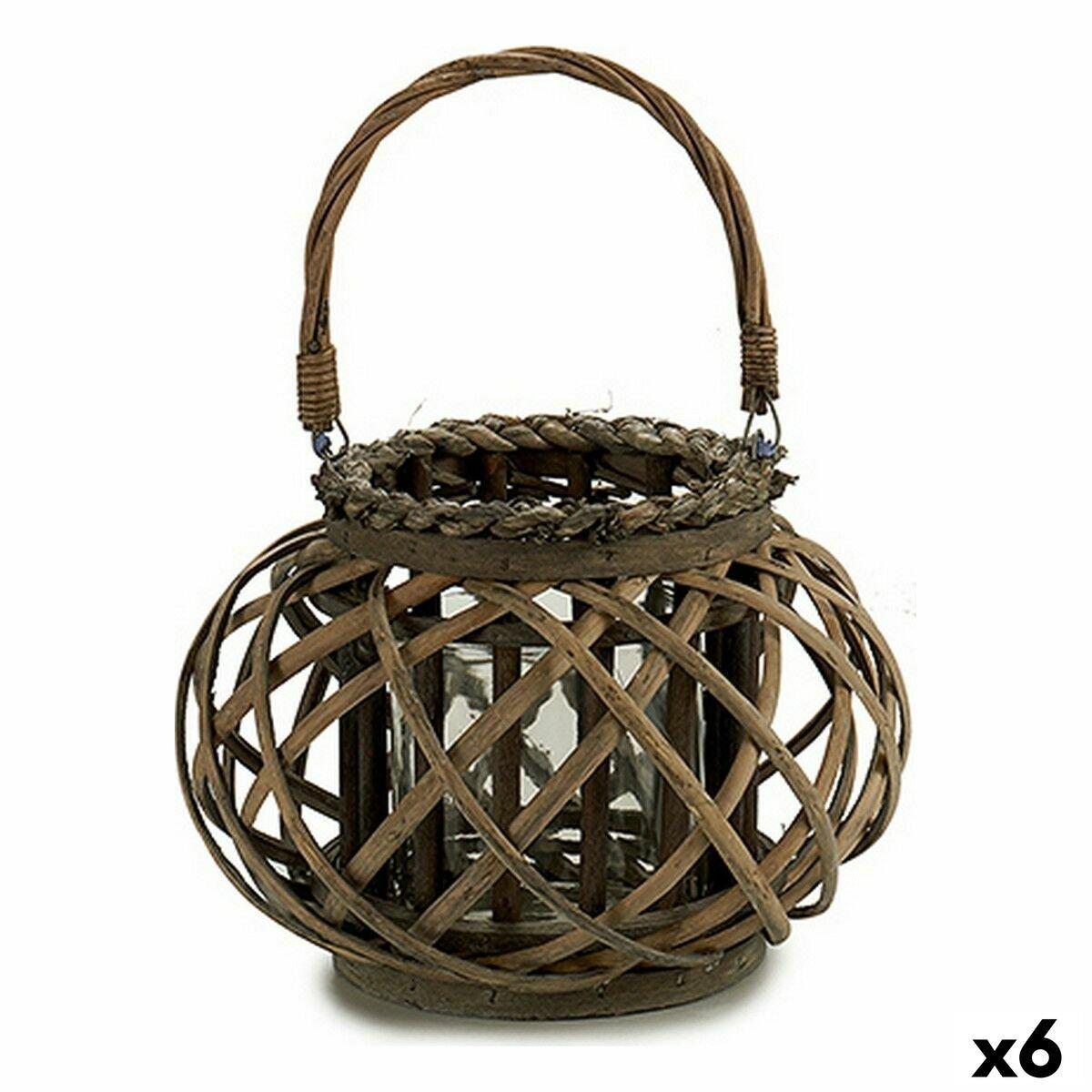 Farol Gift Decor Marrón Mimbre Vidrio 30 x 18,5 x 23 cm (6 Unidades)