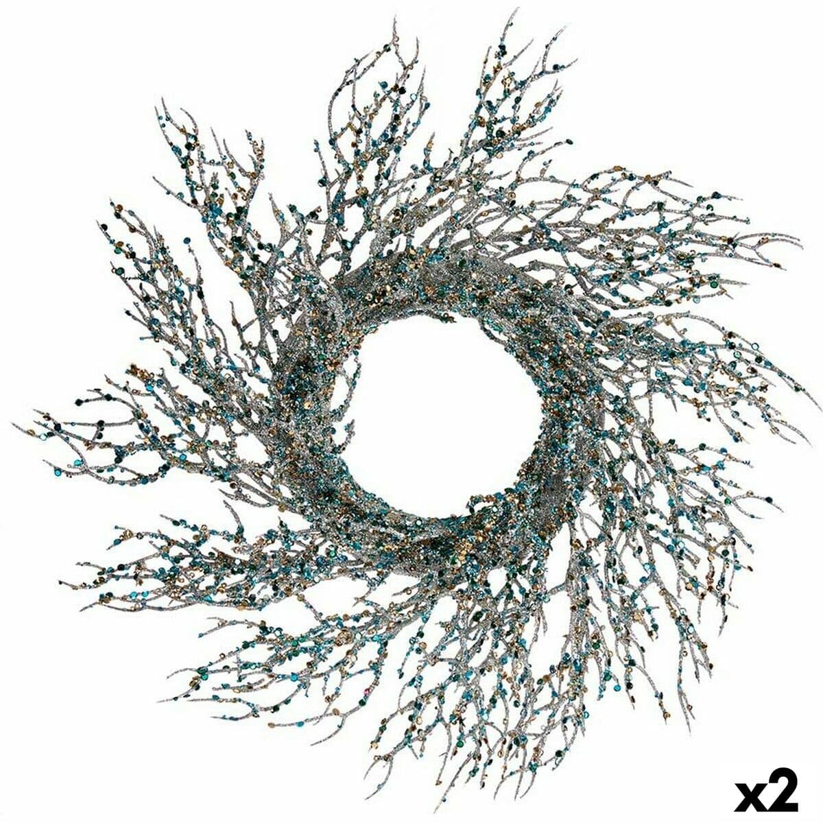 Corona de Navidad Krist+ Azul Dorado Plástico Rama 50 x 10 x 50 cm (2 Unidades)
