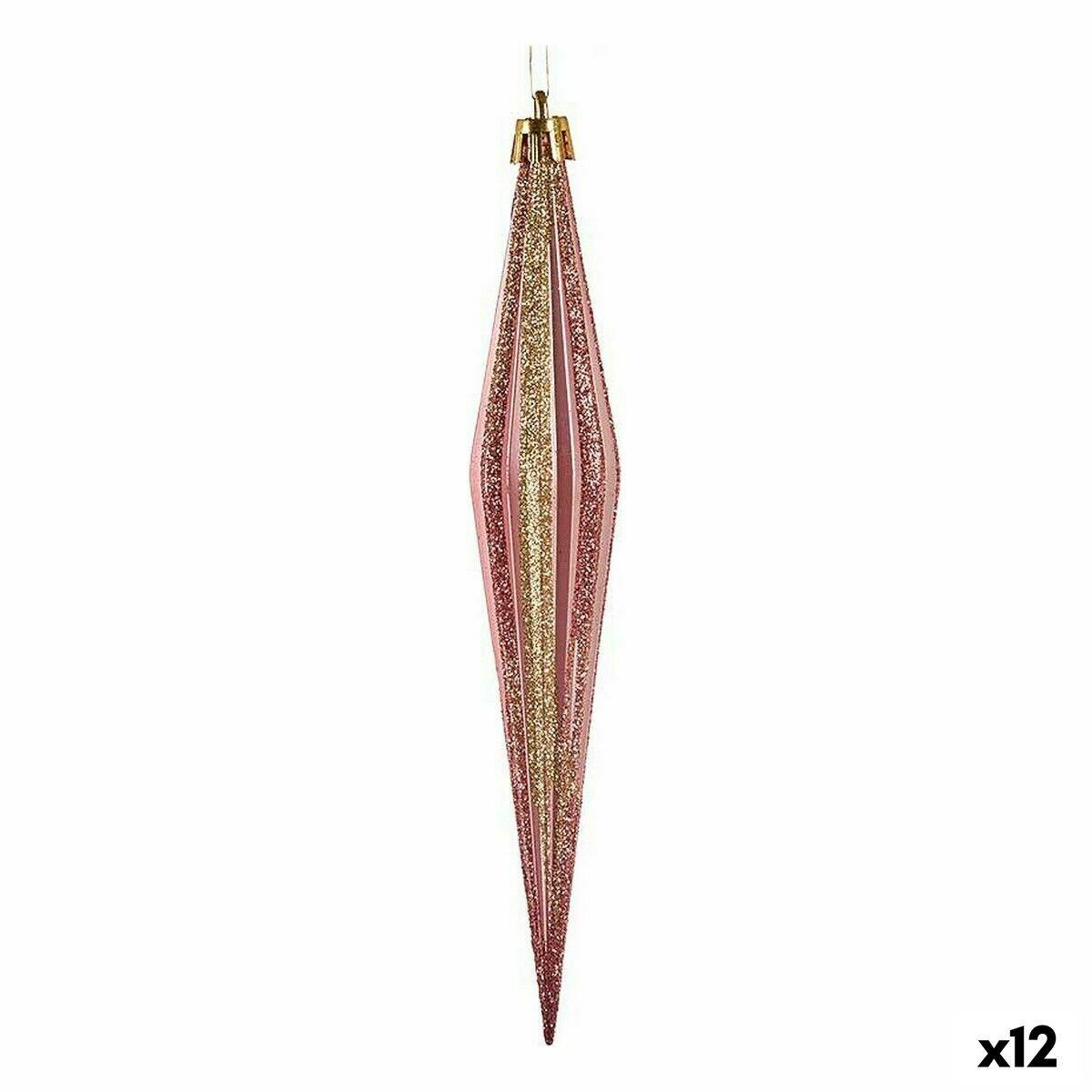 Set Adornos de Navidad Krist+ Rosa Dorado PVC Alargado 3 x 3 x 18,5 cm (12 Unidades)