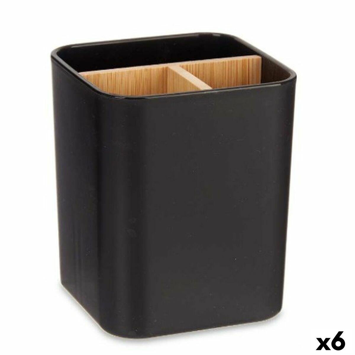 Portacepillos de Dientes Berilo Negro Bambú Polipropileno 9 x 11 x 9 cm (6 Unidades)