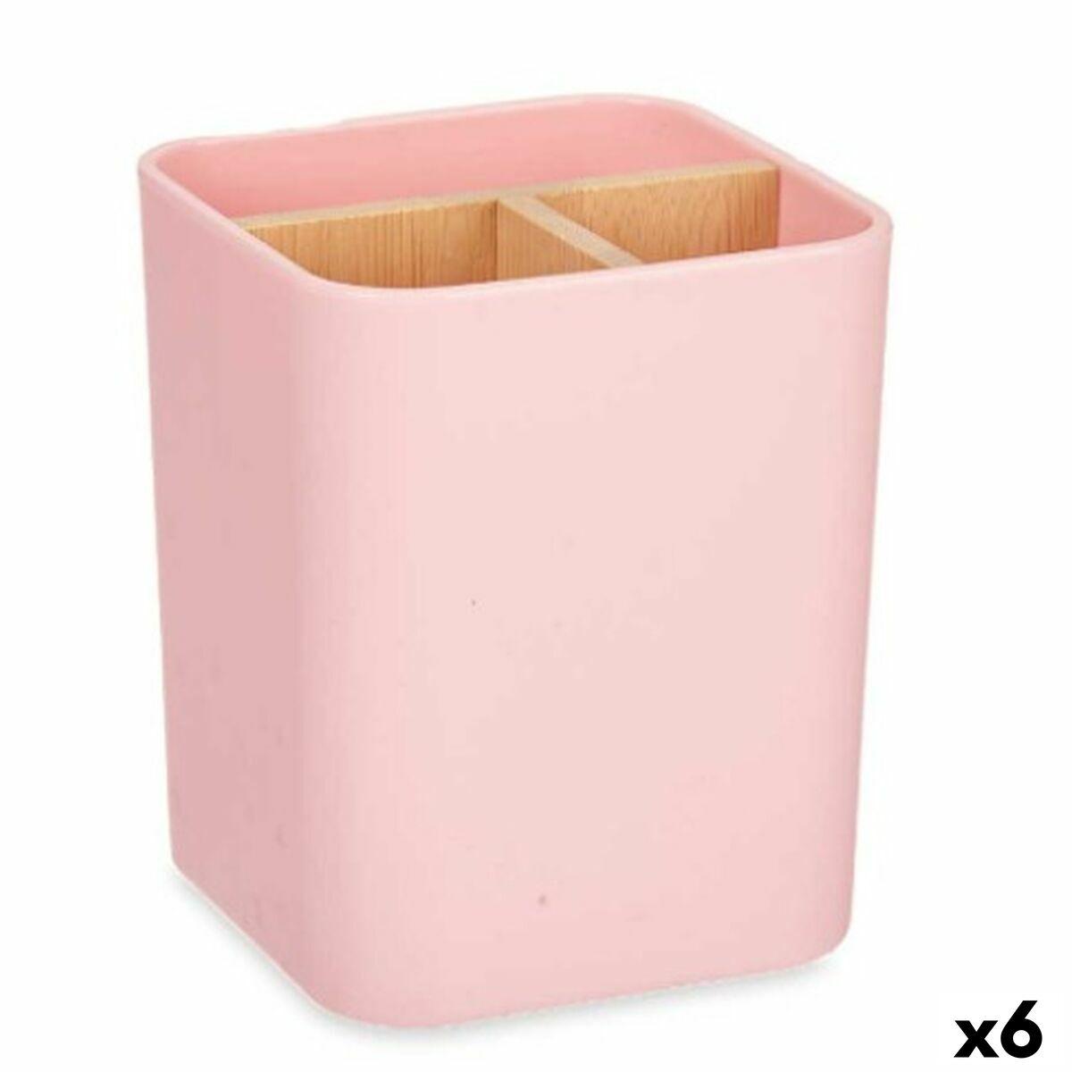 Portacepillos de Dientes Berilo Rosa Bambú Polipropileno 9 x 11 x 9 cm (6 Unidades)