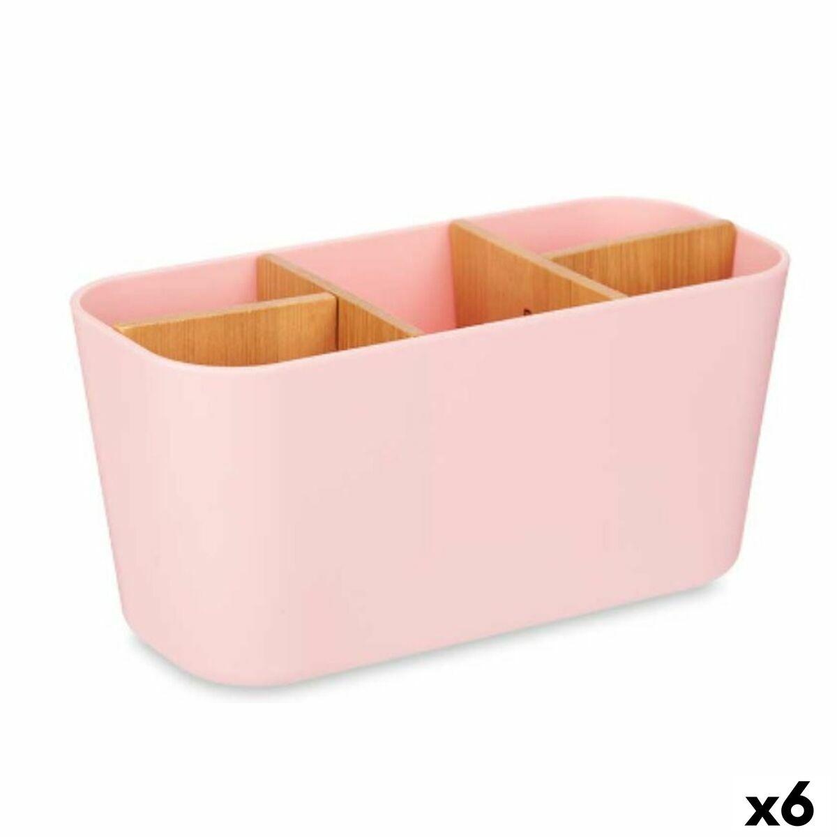 Portacepillos de Dientes Berilo Rosa Bambú Polipropileno 21 x 10 x 9 cm (6 Unidades)