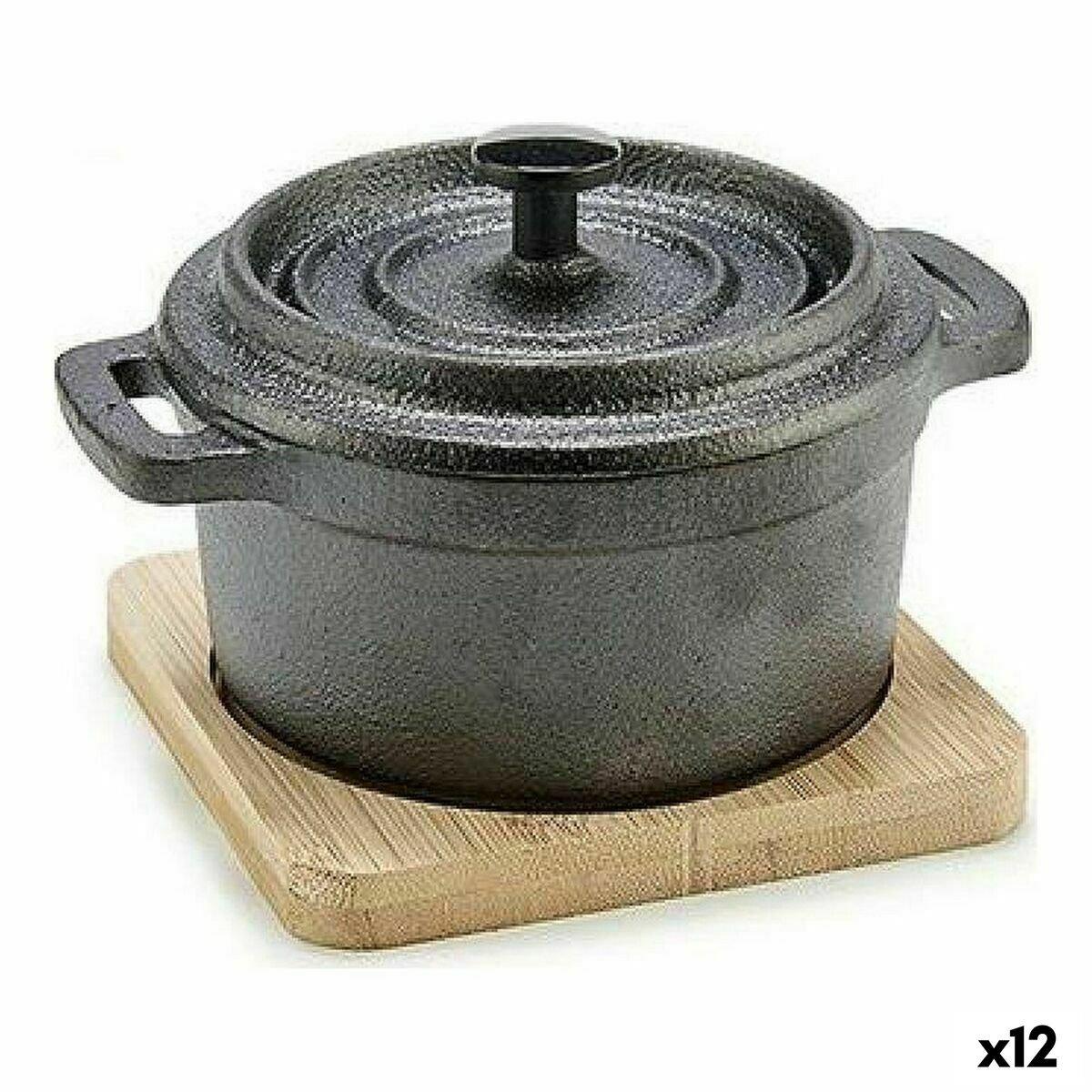 Cazuela Kinvara Marrón Negro Madera Bambú Hierro forjado 13 x 8,5 x 10 cm 10 x 8.5 x 13 cm 13 x 10 x 8,5 cm (12 Unidades)