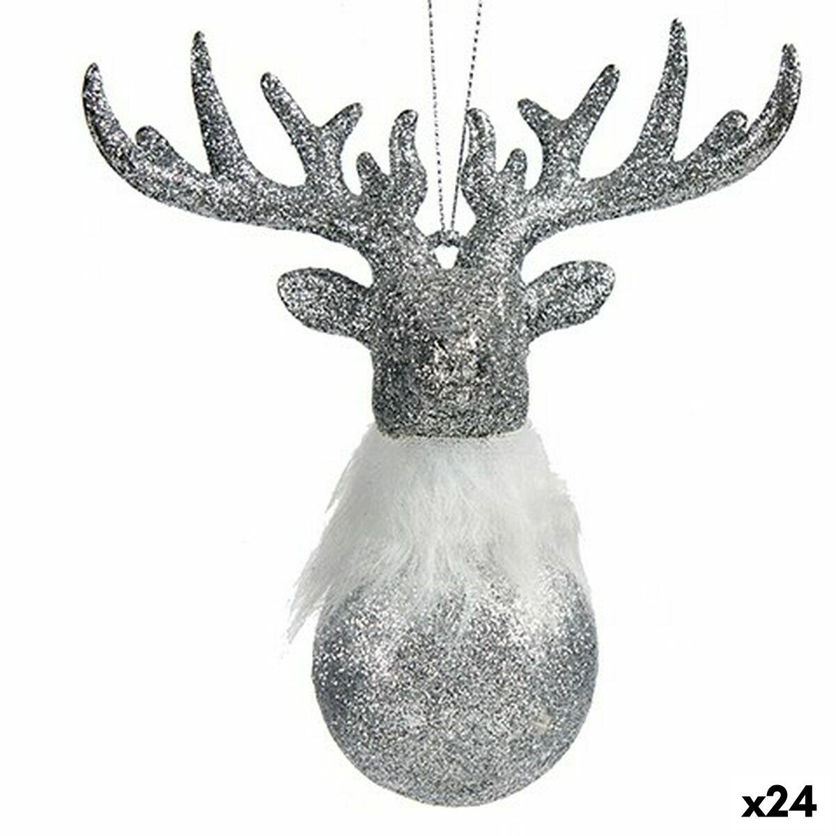 Adorno Navideño Krist+ Plateado Plástico Purpurina Reno 13,5 x 15,5 x 7 cm (24 Unidades)