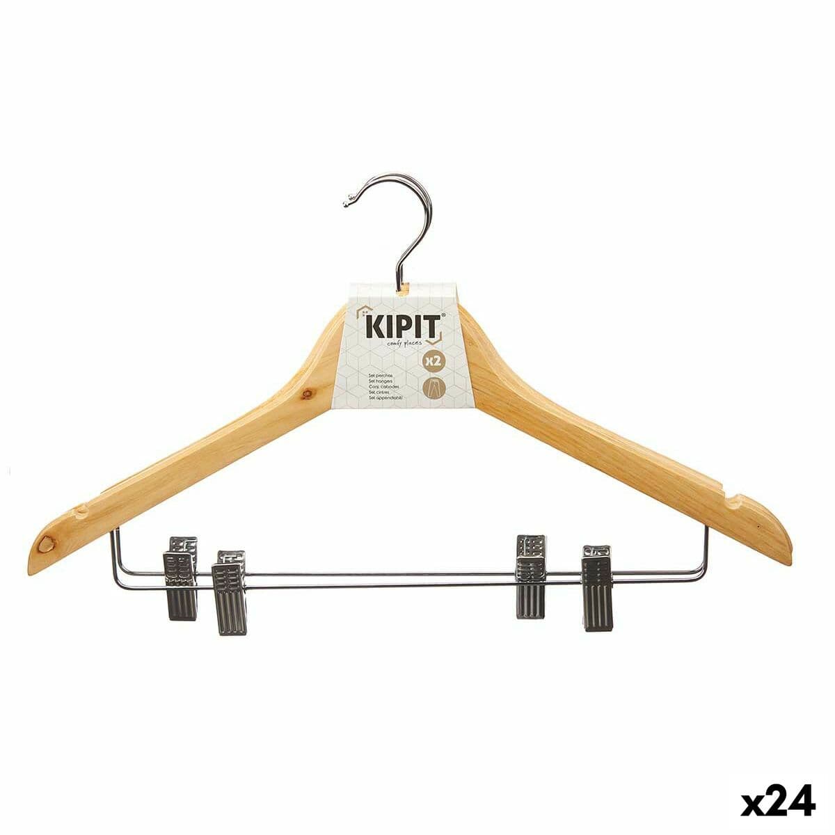 Juego de Perchas Kipit Marrón Plateado Madera Metal 44,5 x 1,5 x 24,5 cm 44,5 x 24,5 x 2,5 cm 44,5 x 26,5 x 5 cm Pinzas (24 Unid