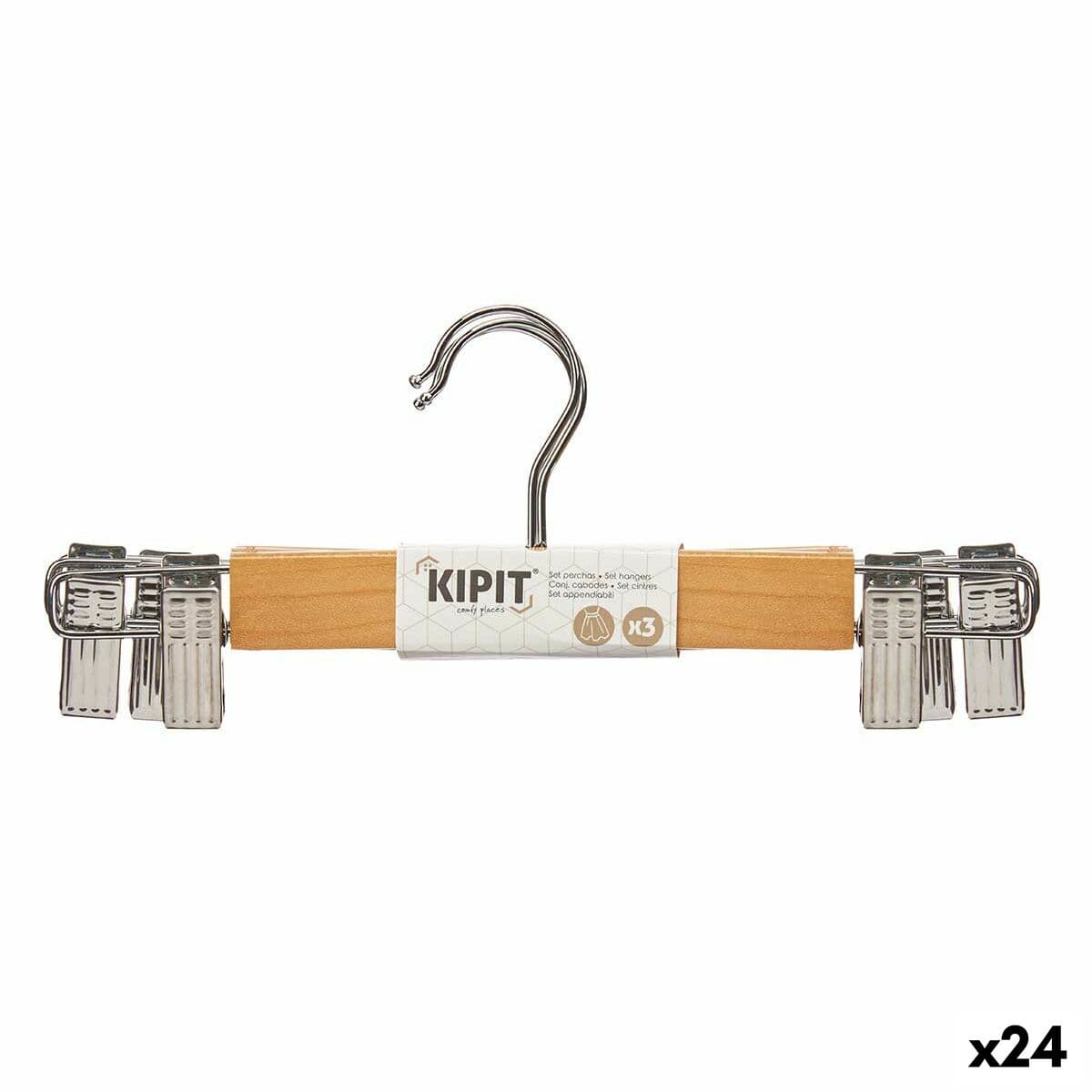 Juego de Perchas Kipit Marrón Plateado Madera Metal 28,5 x 2,5 x 11,5 cm 28,5 x 11,5 x 4 cm 28,5 x 11,5 x 6 cm Pinzas (24 Unidad