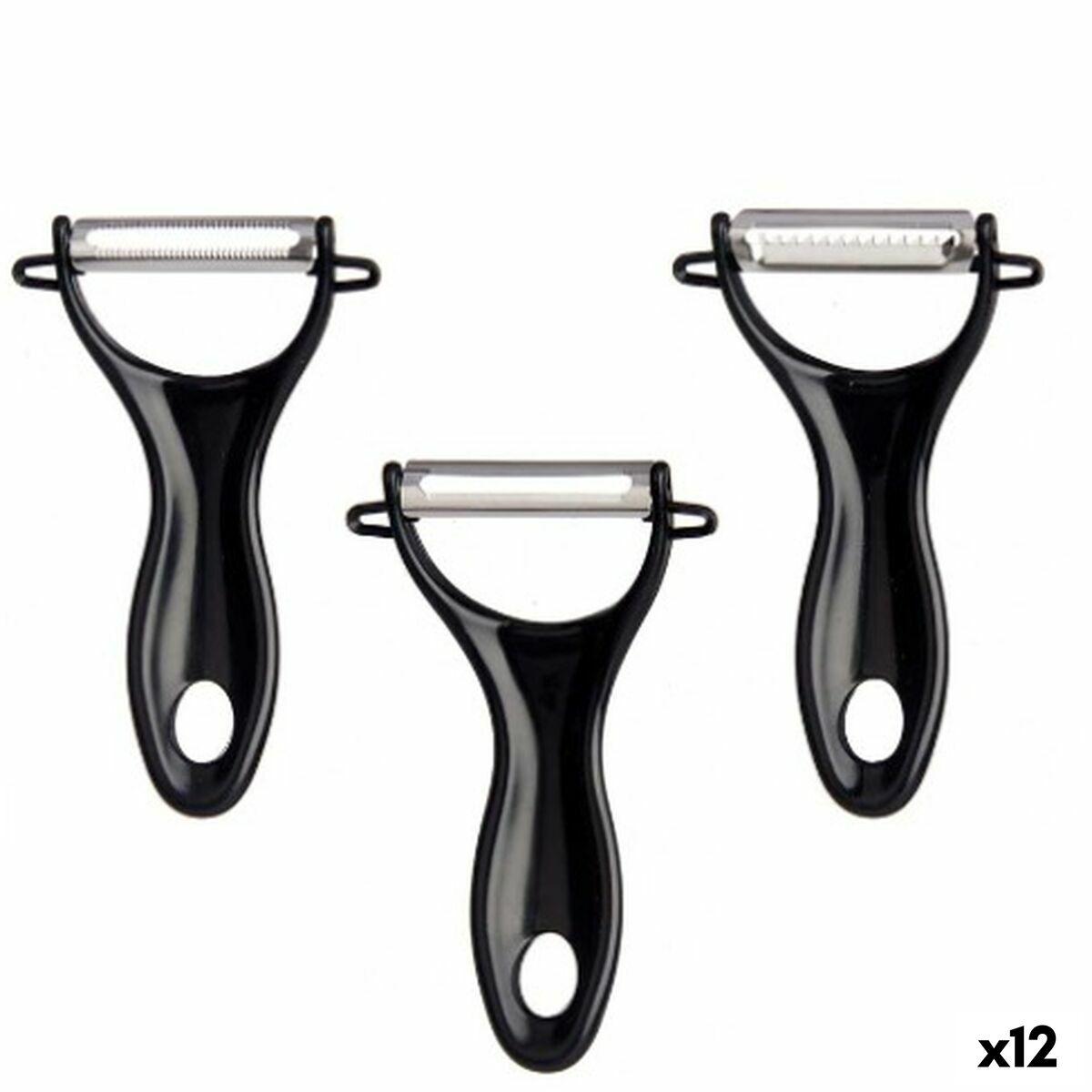 Pelador de Fruta y Verdura Kinvara Negro Acero Inoxidable Polipropileno 9 x 20 x 3,5 cm 10,2 x 20 x 3,5 cm Set (12 Unidades)