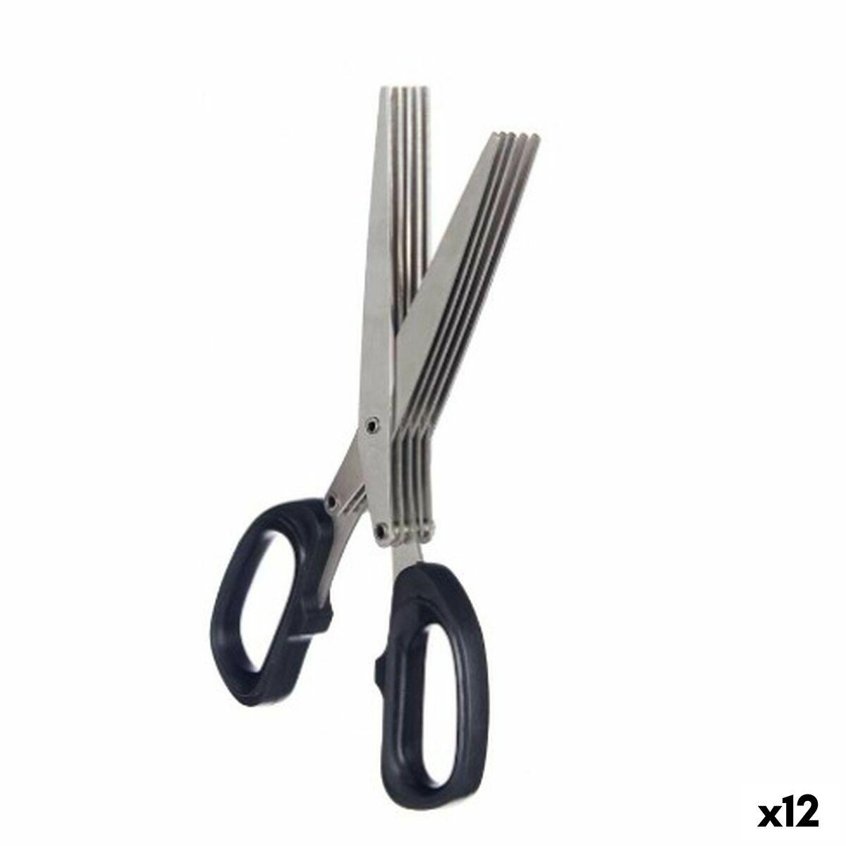 Tijeras de Cocina Kinvara Negro Plateado Metal ABS 7 x 18,5 x 1,7 cm (12 Unidades)