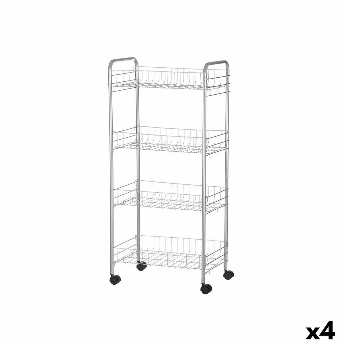 Carrito Verdulero Kinvara Plateado Plata Metal Polipropileno Plástico 37 x 27 x 82,5 cm 26,5 x 82 x 8,5 cm (4 Unidades)