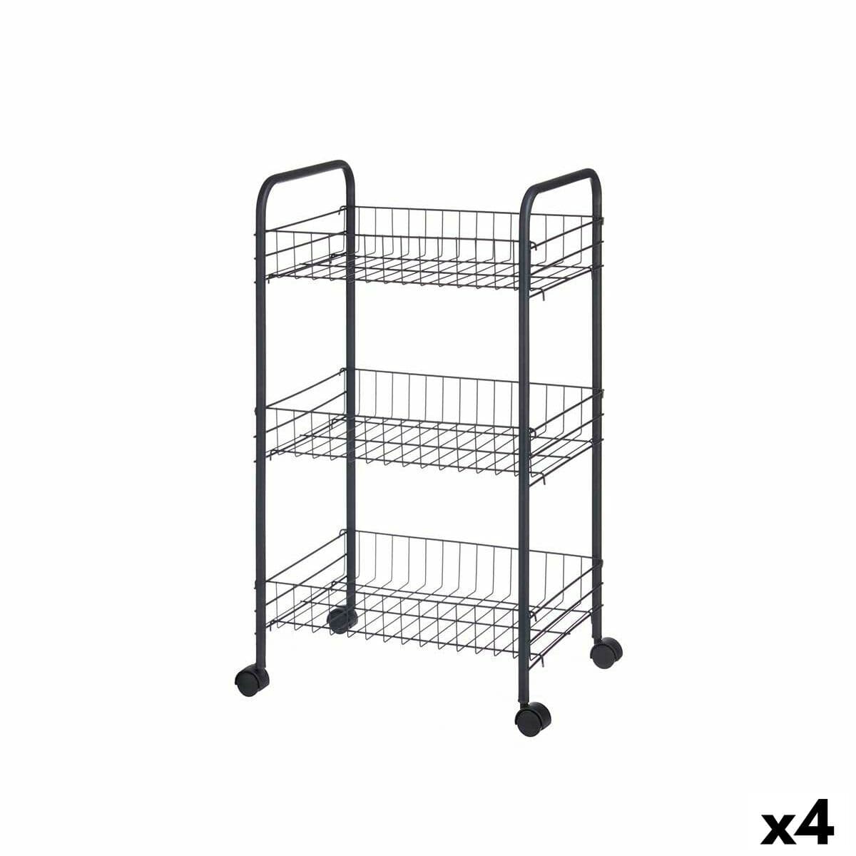 Carrito Verdulero Kinvara Negro Metal Polipropileno Plástico 37 x 27 x 63 cm 26,5 x 56 x 8,5 cm (4 Unidades)