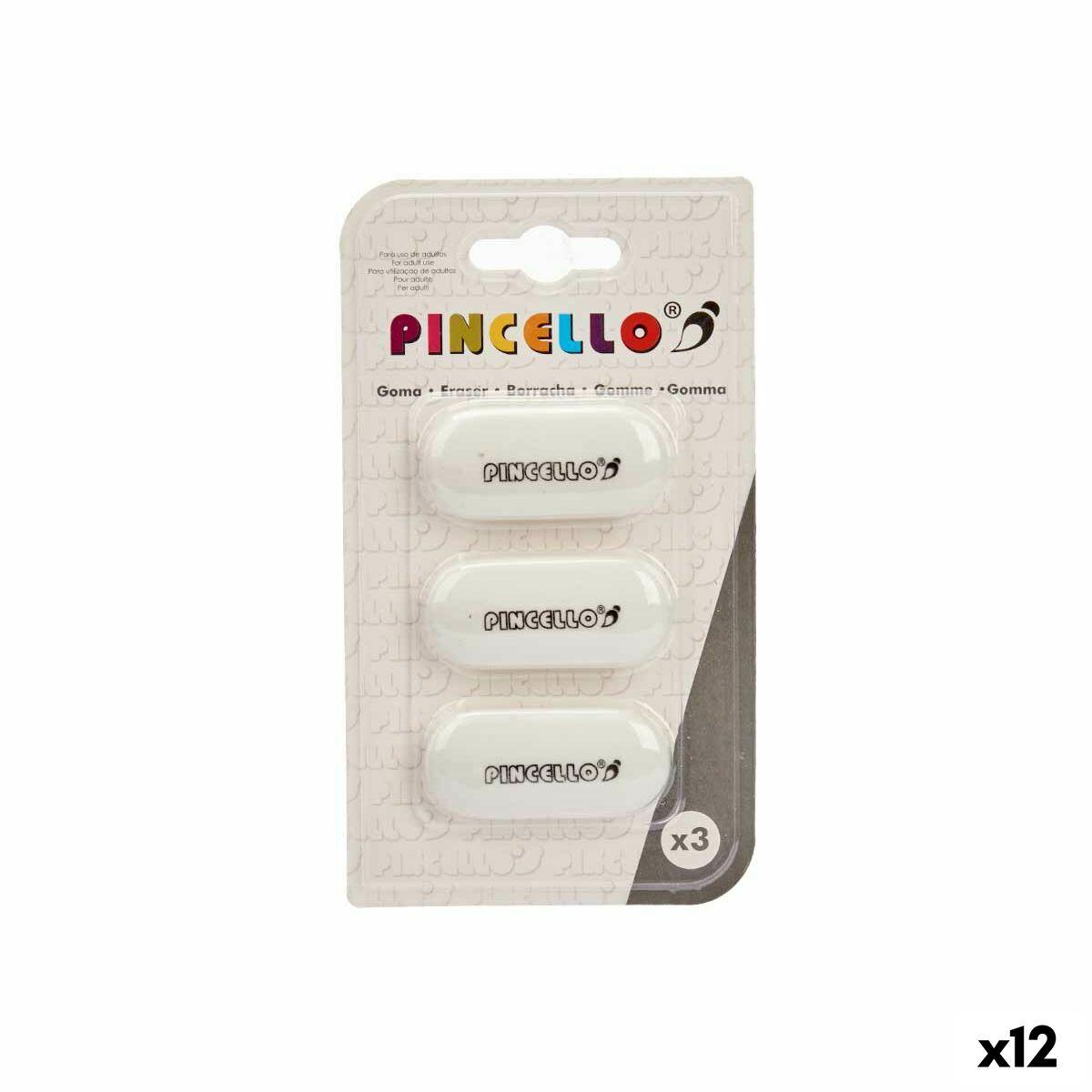 Set de Gomas de Borrar Pincello Blanco 9 x 16 x 1 cm (12 Unidades)