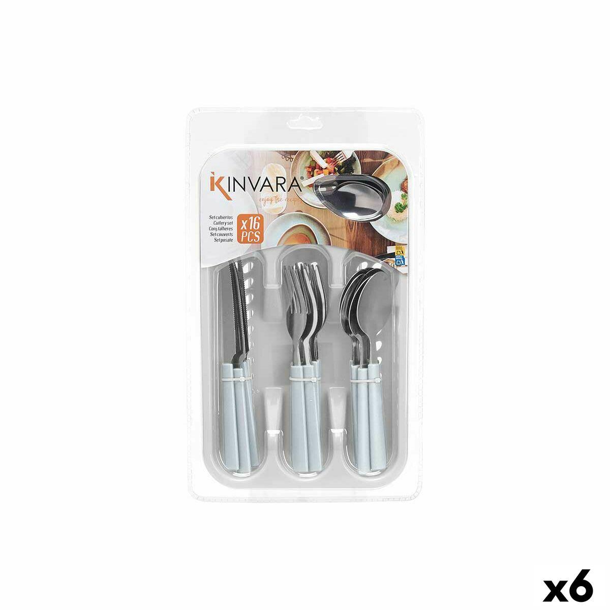 Set de Cubiertos Kinvara Blanco Plateado Acero Inoxidable Plástico 22,5 x 37,5 x 4,5 cm 23 x 38 x 5 cm (6 Unidades)
