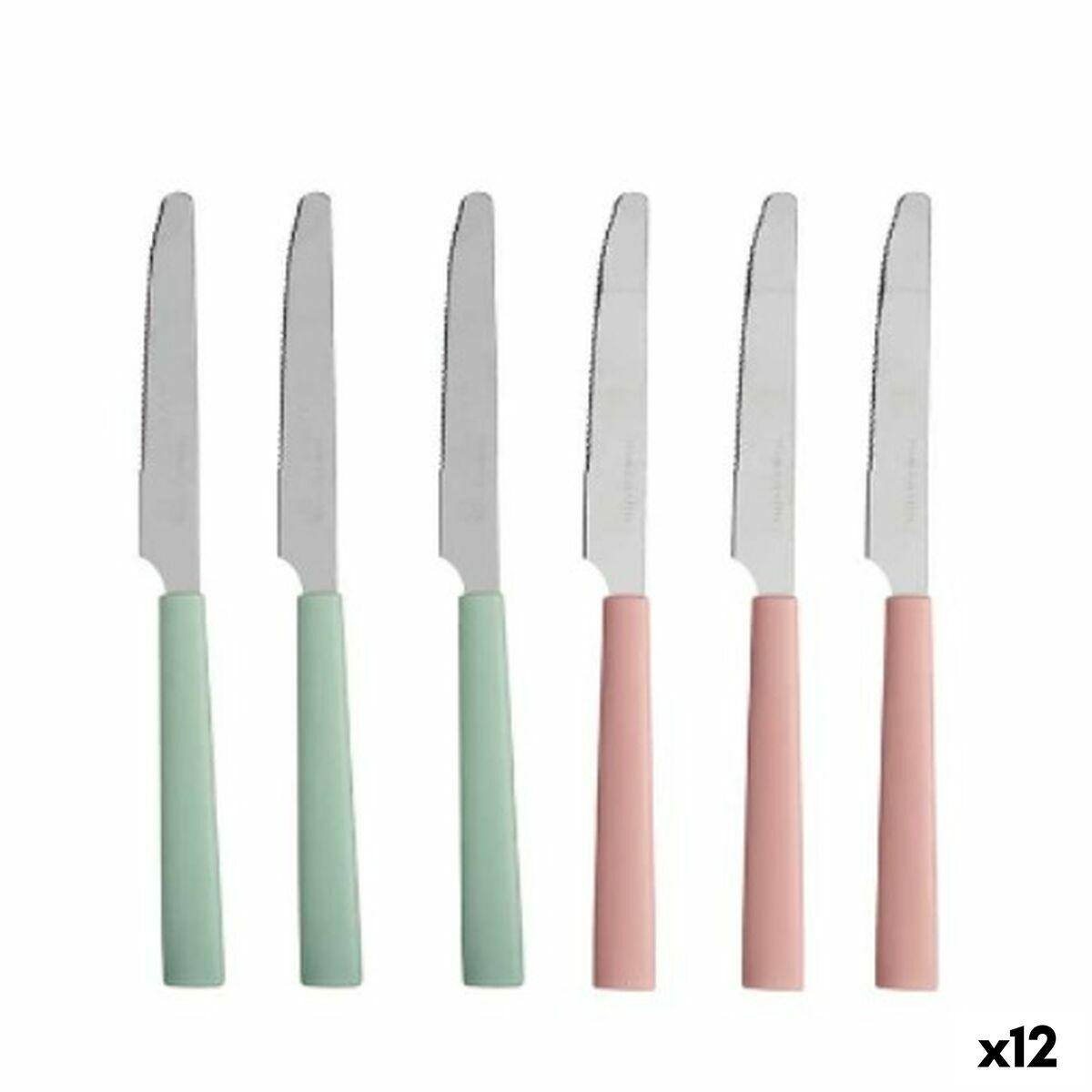 Set de Cuchillos Kinvara Verde Rosa Plateado Acero Inoxidable Plástico 9 x 28,3 x 3 cm (12 Unidades)
