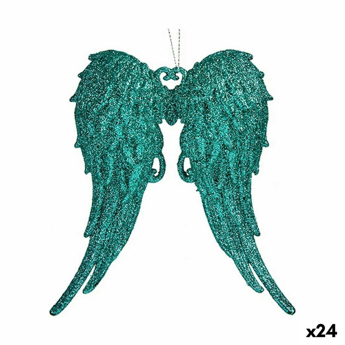 Adorno Navideño Krist+ Verde Plástico Purpurina Alas de Ángel 13 x 14,5 x 2,5 cm (24 Unidades)