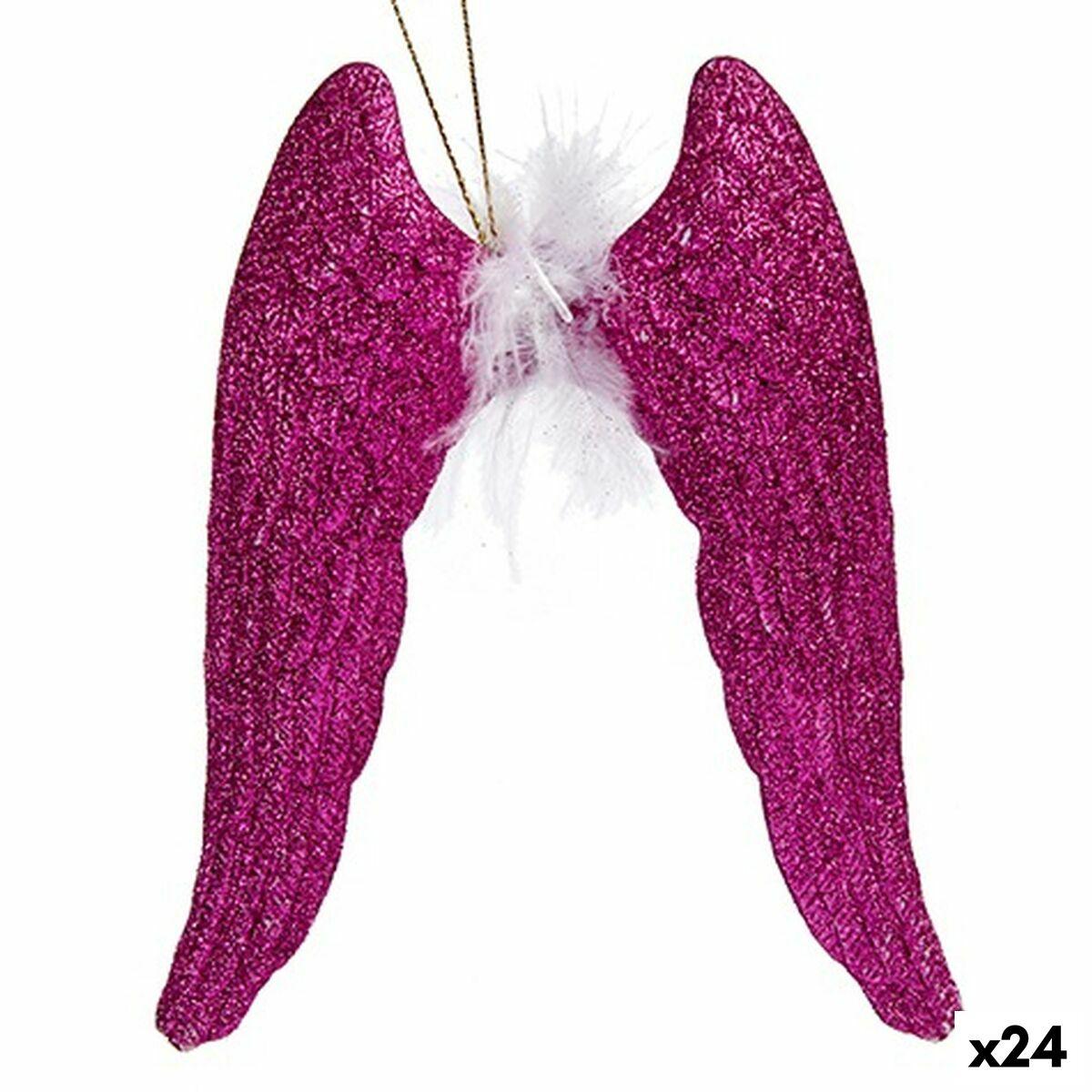 Adorno Navideño Krist+ Fucsia Plástico Purpurina Alas de Ángel 12,5 x 15 x 2,5 cm (24 Unidades)