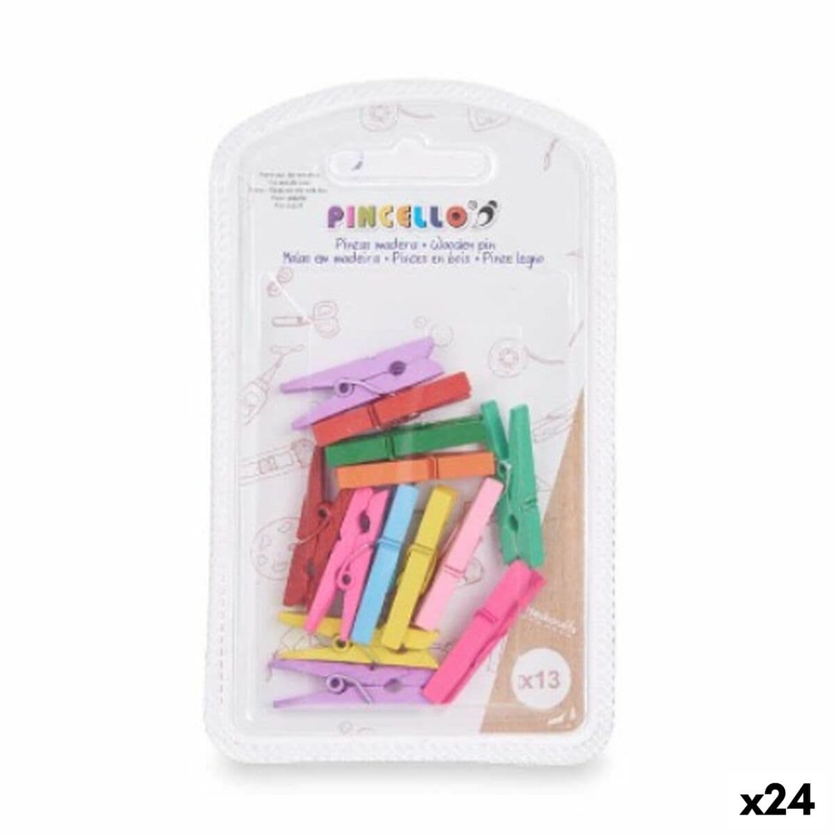 Pinzas Pincello Multicolor Madera Pequeño (24 Unidades)