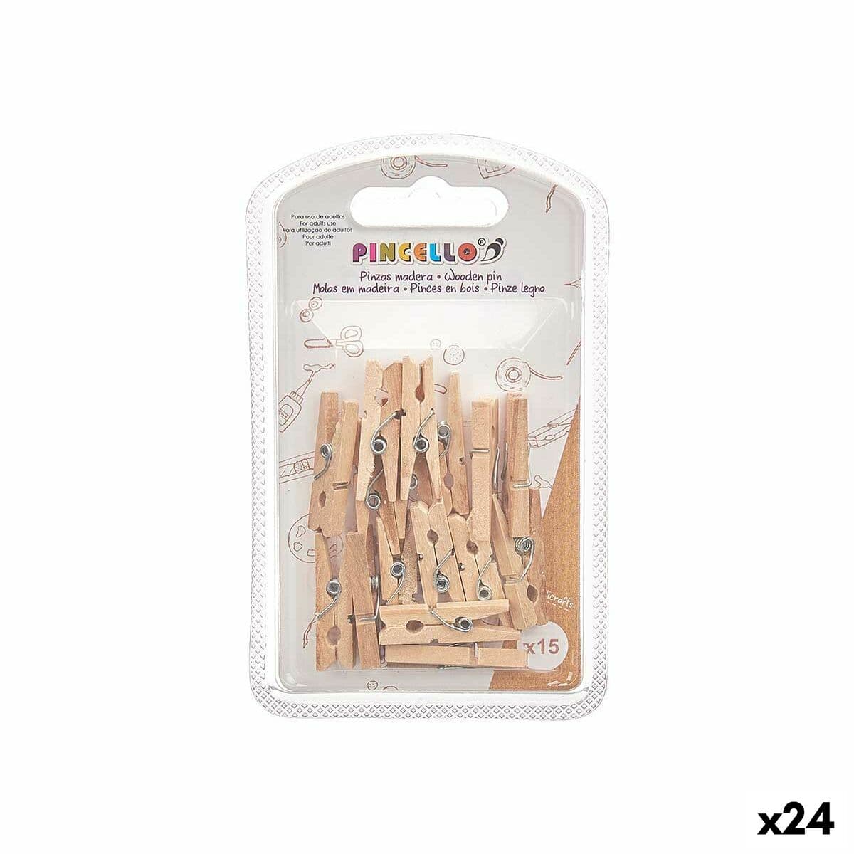 Pinzas Pincello Marrón Madera Pequeño (24 Unidades)
