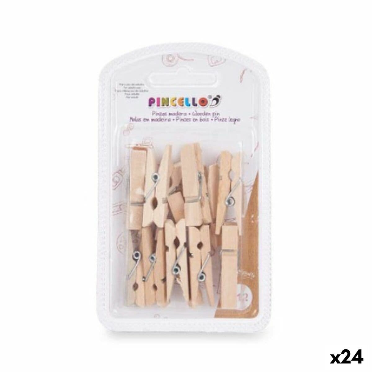 Pinzas Pincello Marrón Madera Mediano (24 Unidades)