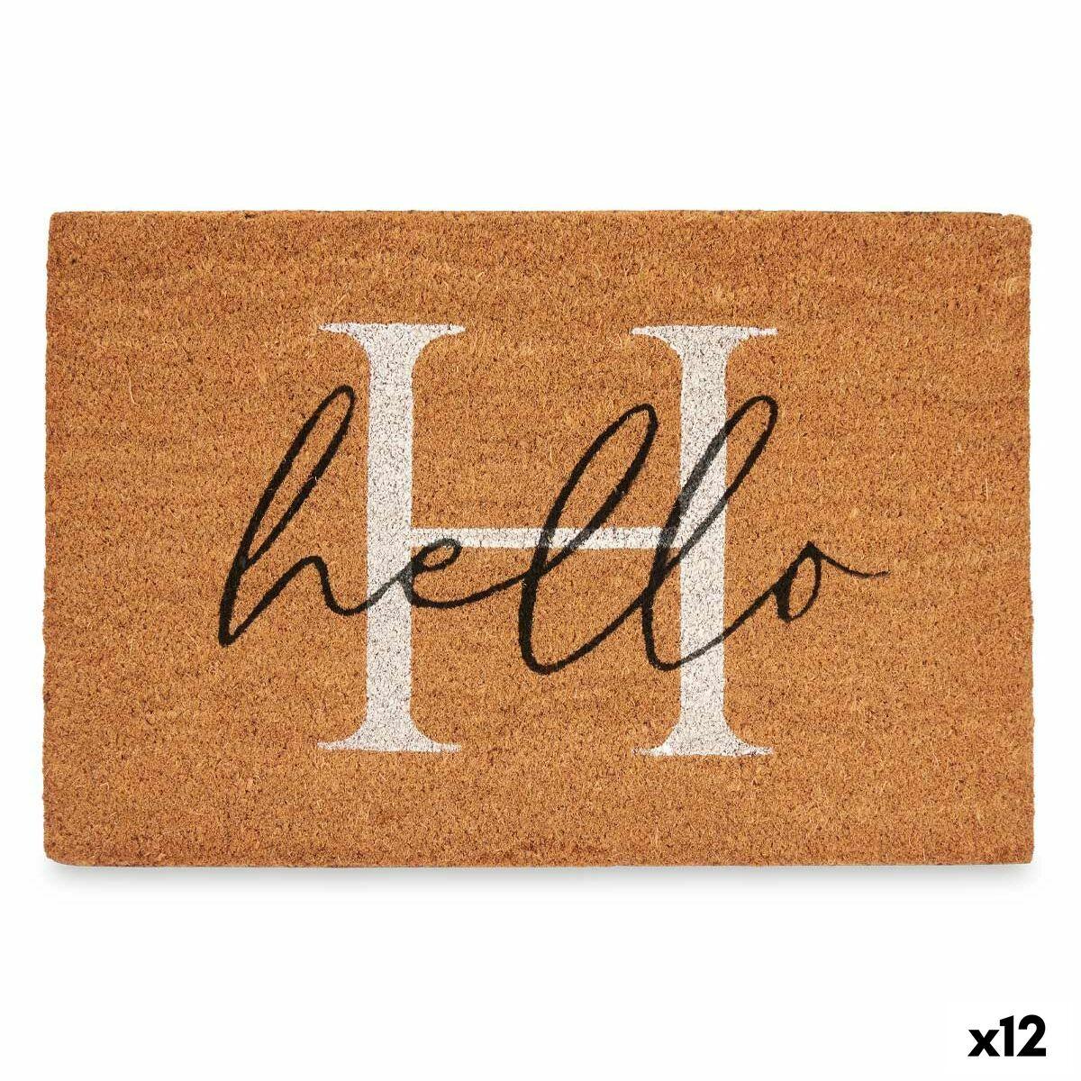 Felpudo Gift Decor Hello Blanco Negro Natural PVC 100 % PVC Fibra de coco 60 x 1 x 40 cm (10 Unidades) (12 Unidades)