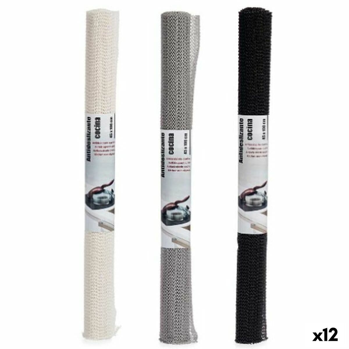 Alfombrilla Antideslizante Kinvara Blanco Negro Gris Goma 45 x 0,1 x 100 cm 4,5 x 45 x 4,5 cm (12 Unidades)
