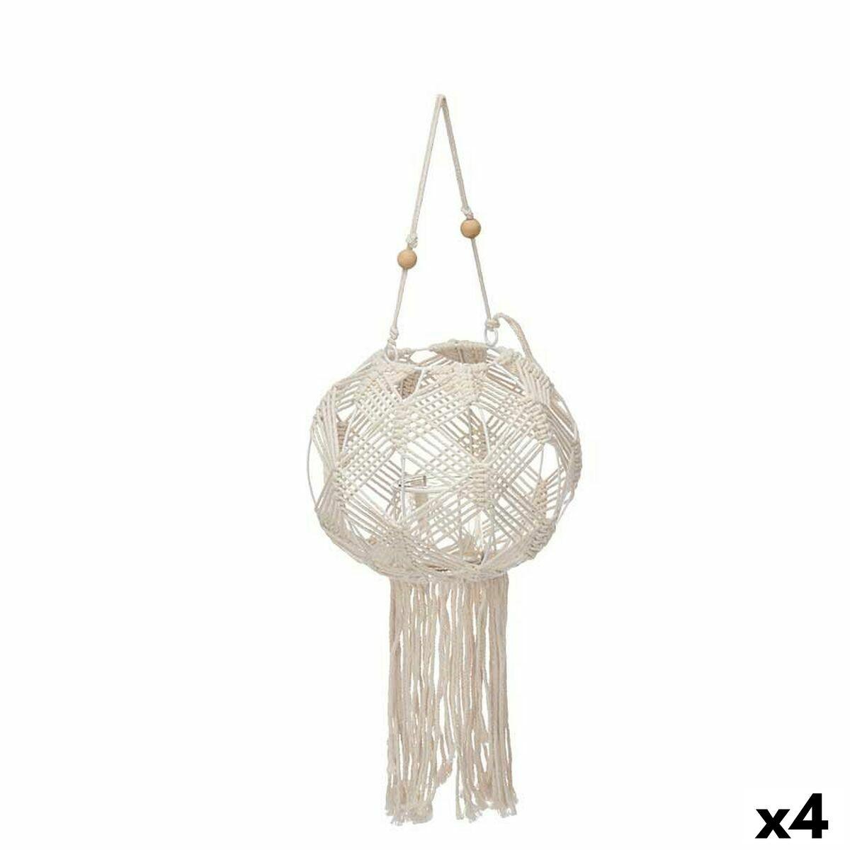 Farol Gift Decor Blanco Algodón Cristal Macramé 23 x 24 x 23 cm (4 Unidades)