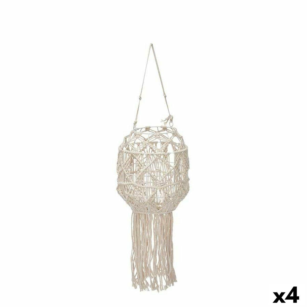 Farol Gift Decor Blanco Algodón Cristal Macramé 24 x 90 x 24 cm (4 Unidades)
