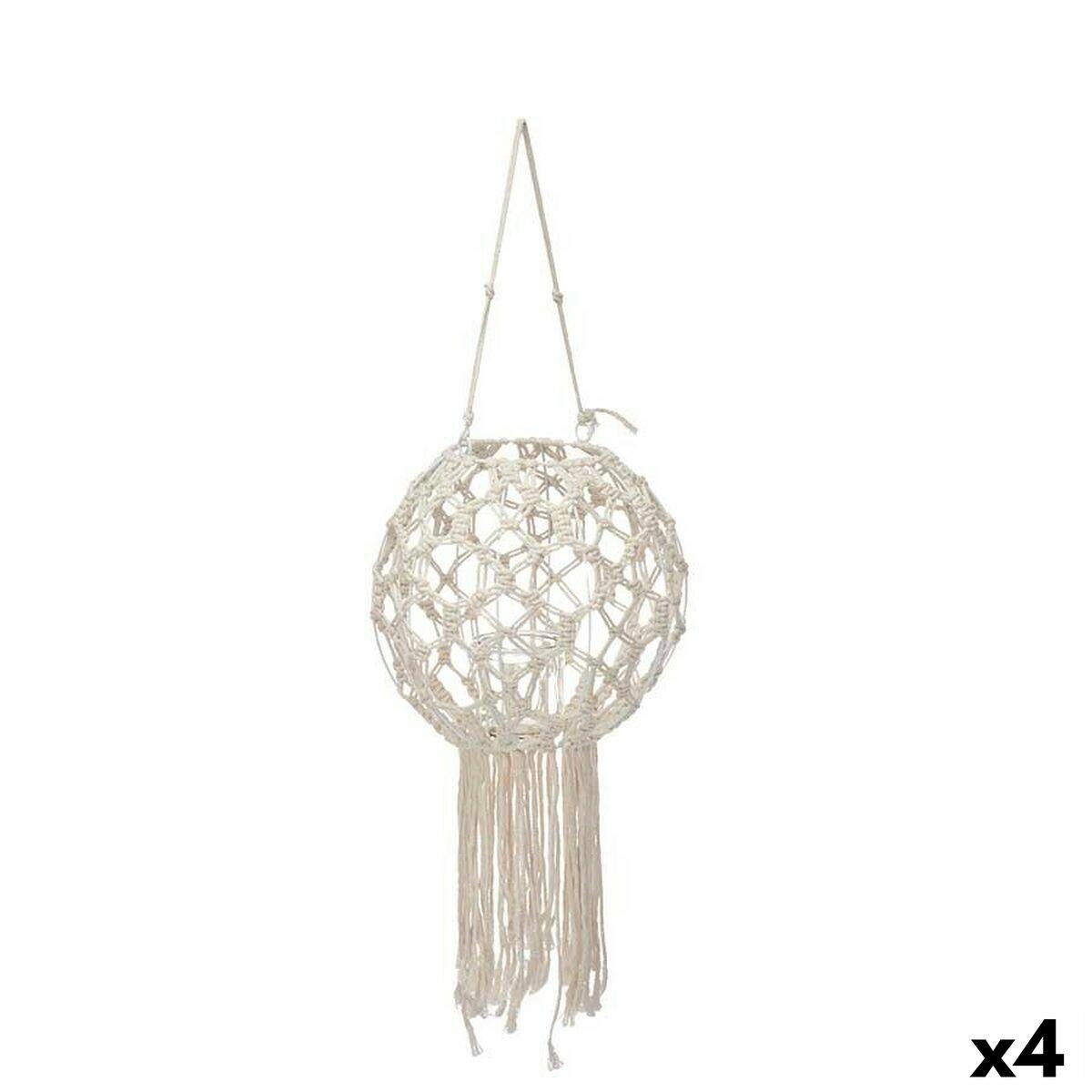 Farol Gift Decor Blanco Algodón Cristal Macramé 25 x 27 x 25 cm (4 Unidades)