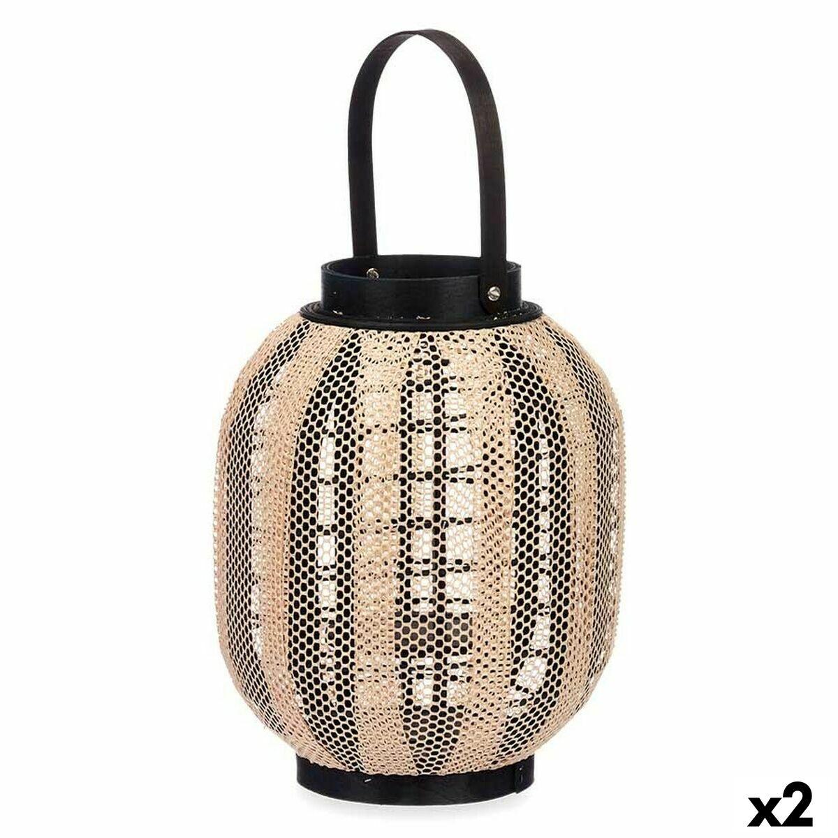 Farol Gift Decor Negro Beige Madera Tela Vidrio Farol 27 x 32 x 27 cm Con asa (2 Unidades)