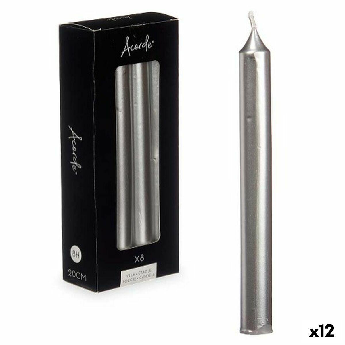 Set de Velas Acorde Plateado 2 x 2 x 20 cm 8,5 x 20,5 x 4,5 cm 9 x 21 x 4,5 cm (12 Unidades)