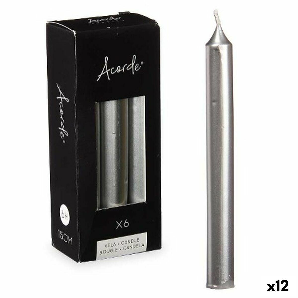 Set de Velas Acorde Plateado 2 x 2 x 15 cm 6 x 15 x 4 cm (12 Unidades)