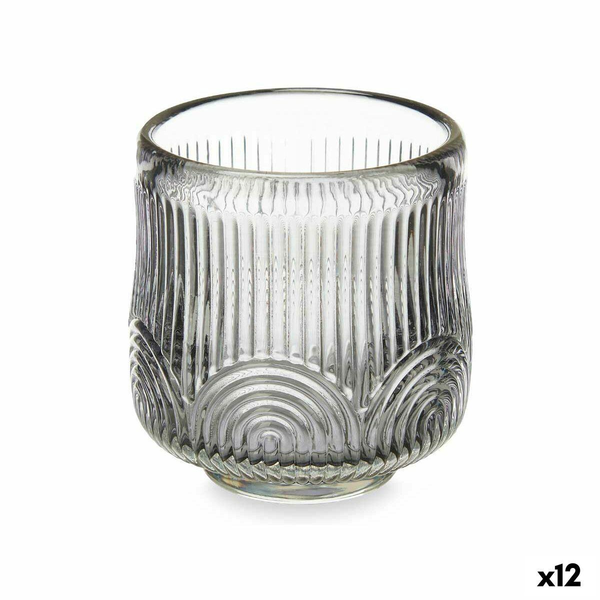Portavelas Gift Decor Gris Cristal 7,5 x 7,8 x 7,5 cm Rayas (12 Unidades)