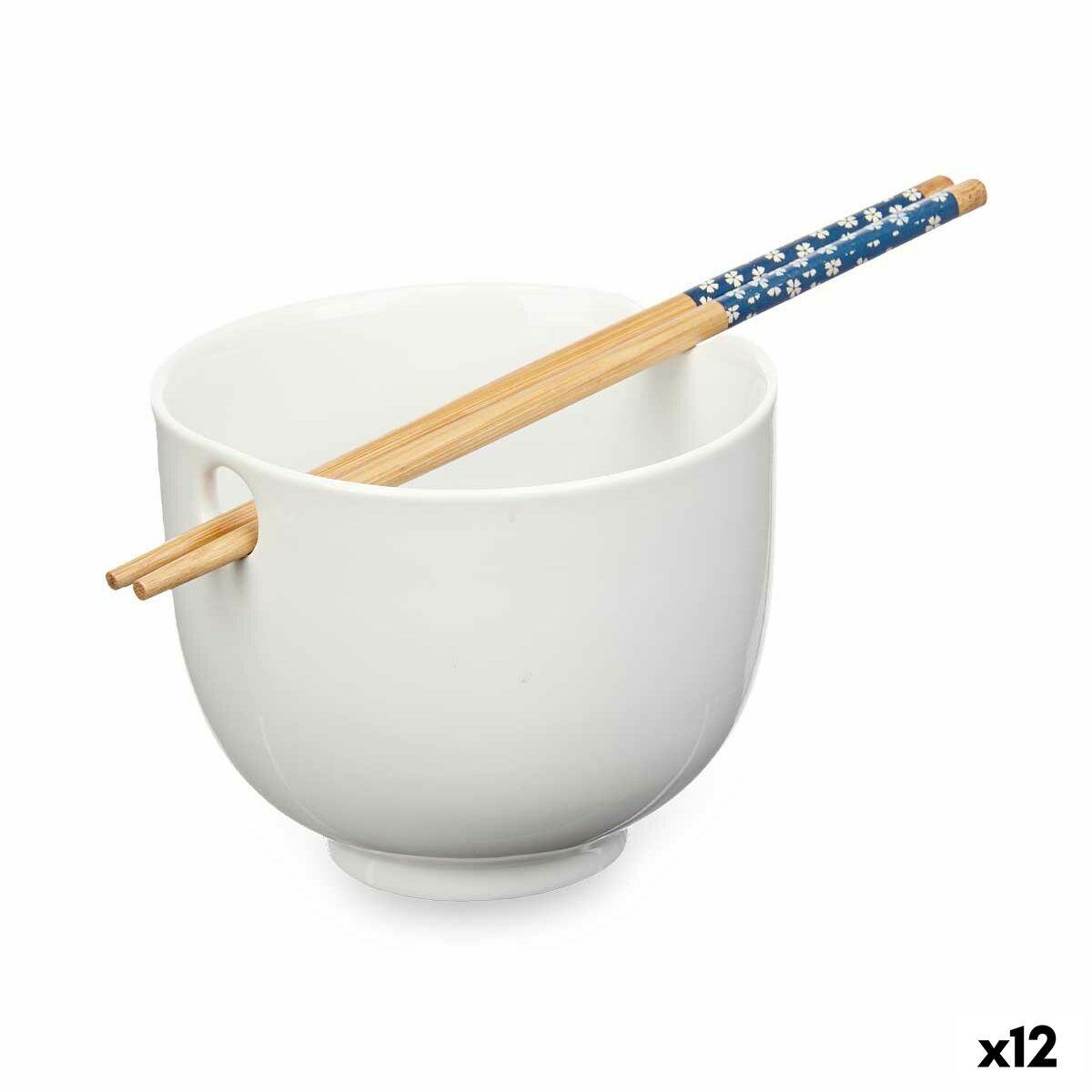 Cuenco Kinvara Blanco Bambú Porcelana 24 x 10,7 x 13,3 cm Palillos asiatico/oriental (12 Unidades)