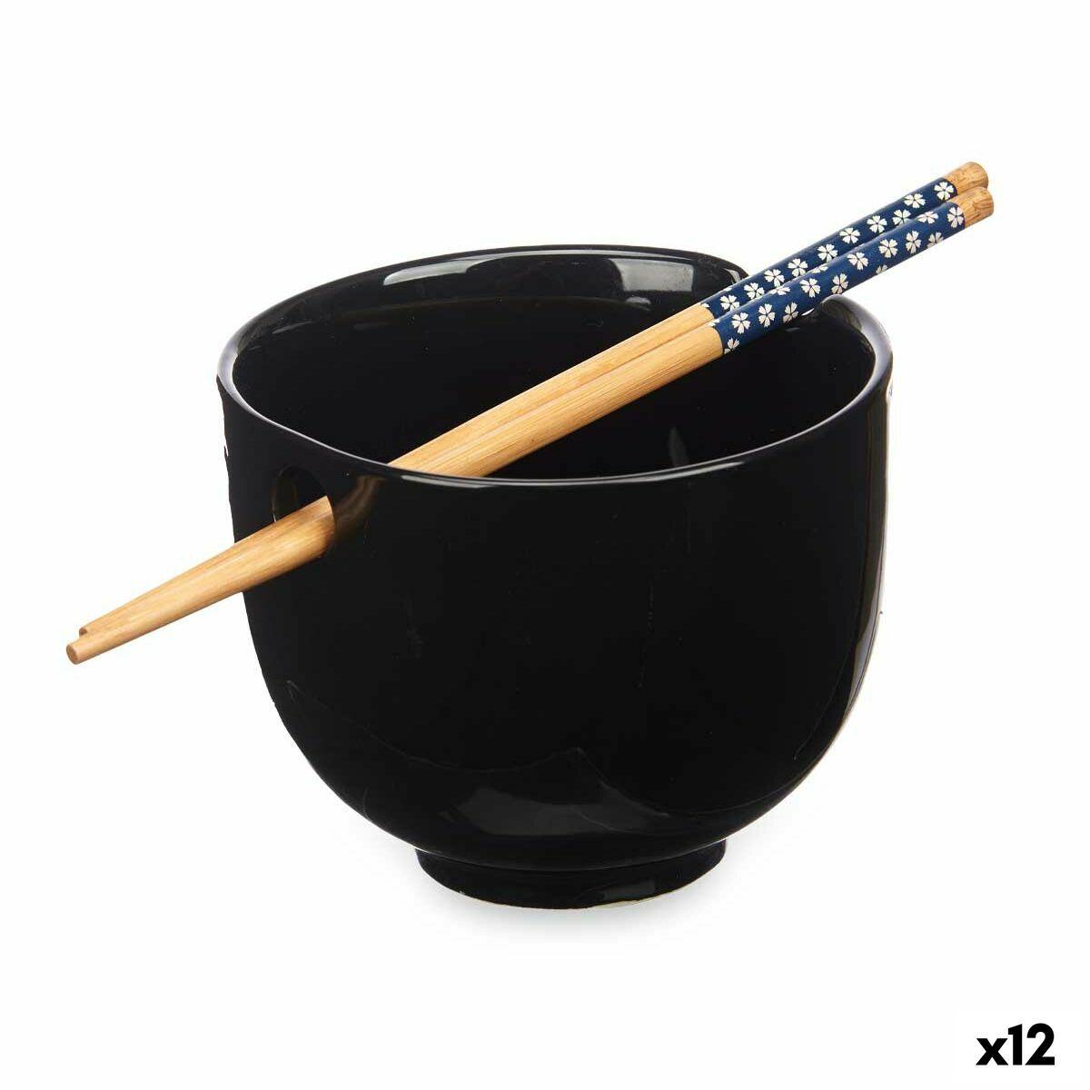 Cuenco Kinvara Negro Bambú Porcelana 24 x 10,7 x 13,3 cm Palillos asiatico/oriental (12 Unidades)