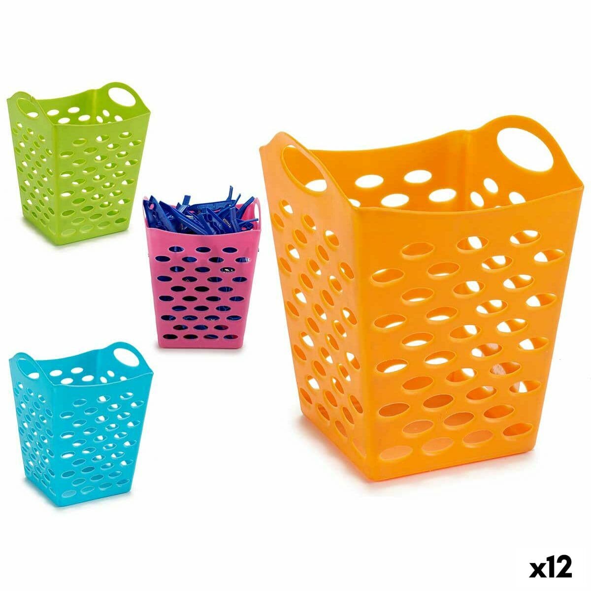 Cesta para Pinzas Amarillo Azul Naranja Rosa Polietileno Plástico 13 x 17 x 13 cm (12 Unidades)