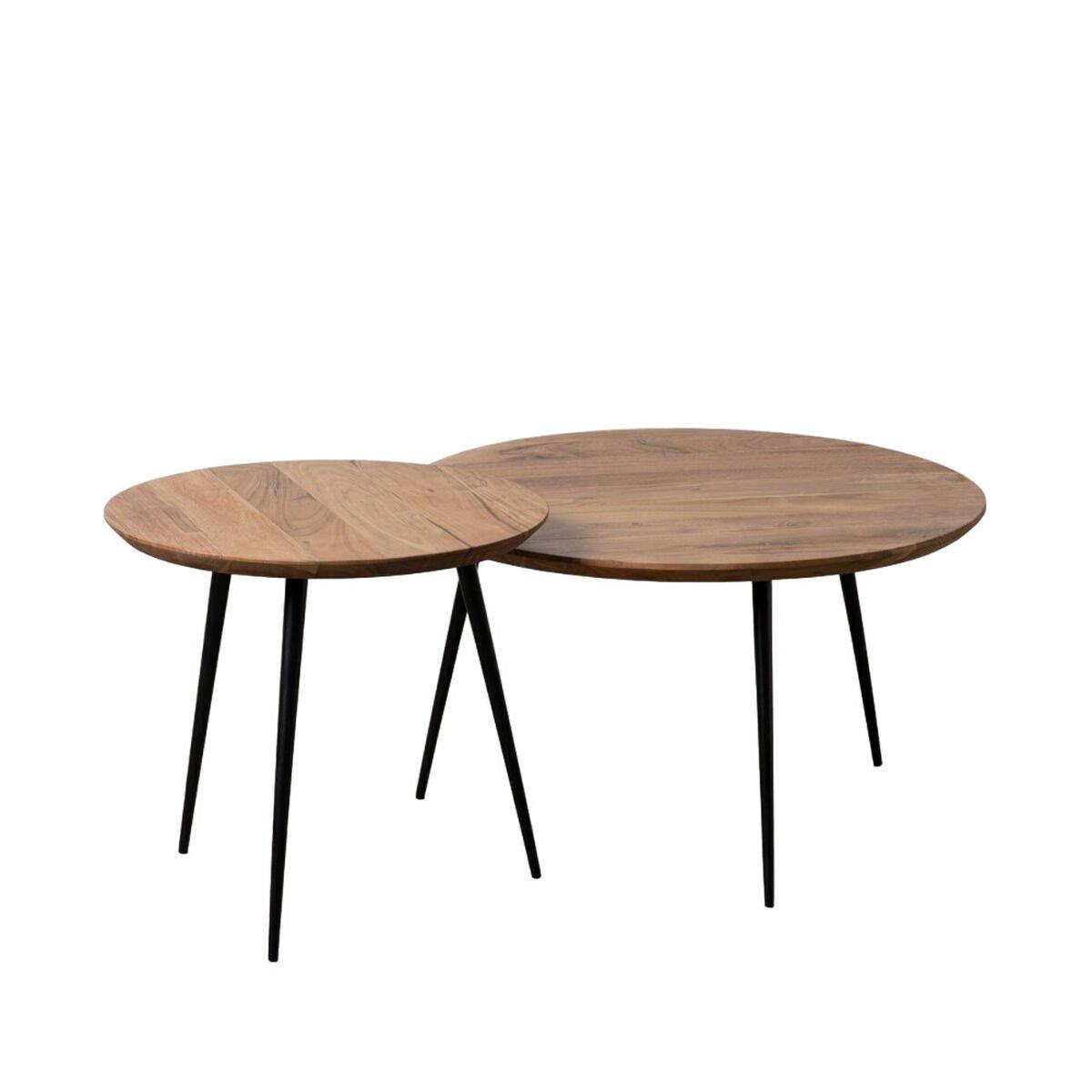 Juego de 2 mesas Negro Natural Metal Hierro Madera de acacia 70 x 70 x 40 cm (2 Unidades)