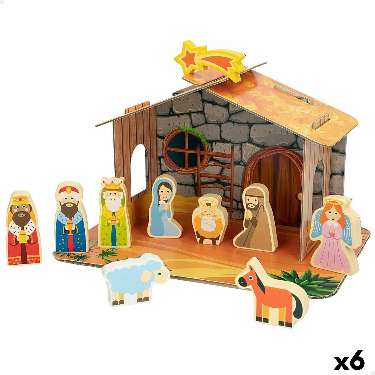 Belén de Navidad Woomax Madera Cartón 22 x 16 x 12 cm 11 Piezas (6 Unidades)