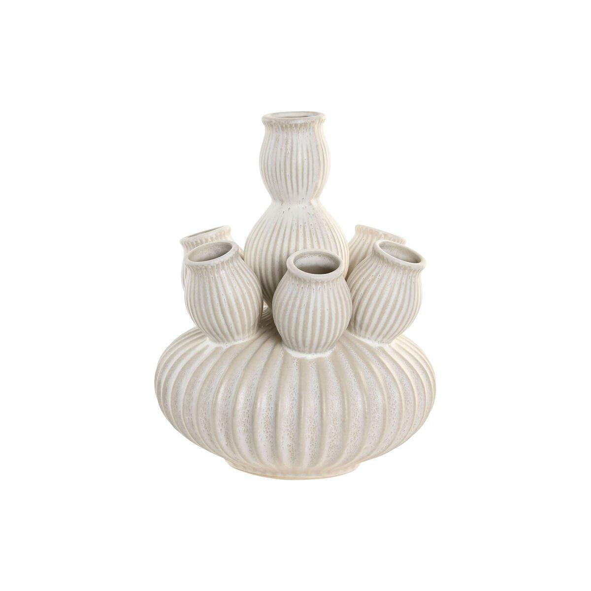 Jarrón Home ESPRIT Crema Cerámica Mediterráneo 28 x 28 x 35 cm