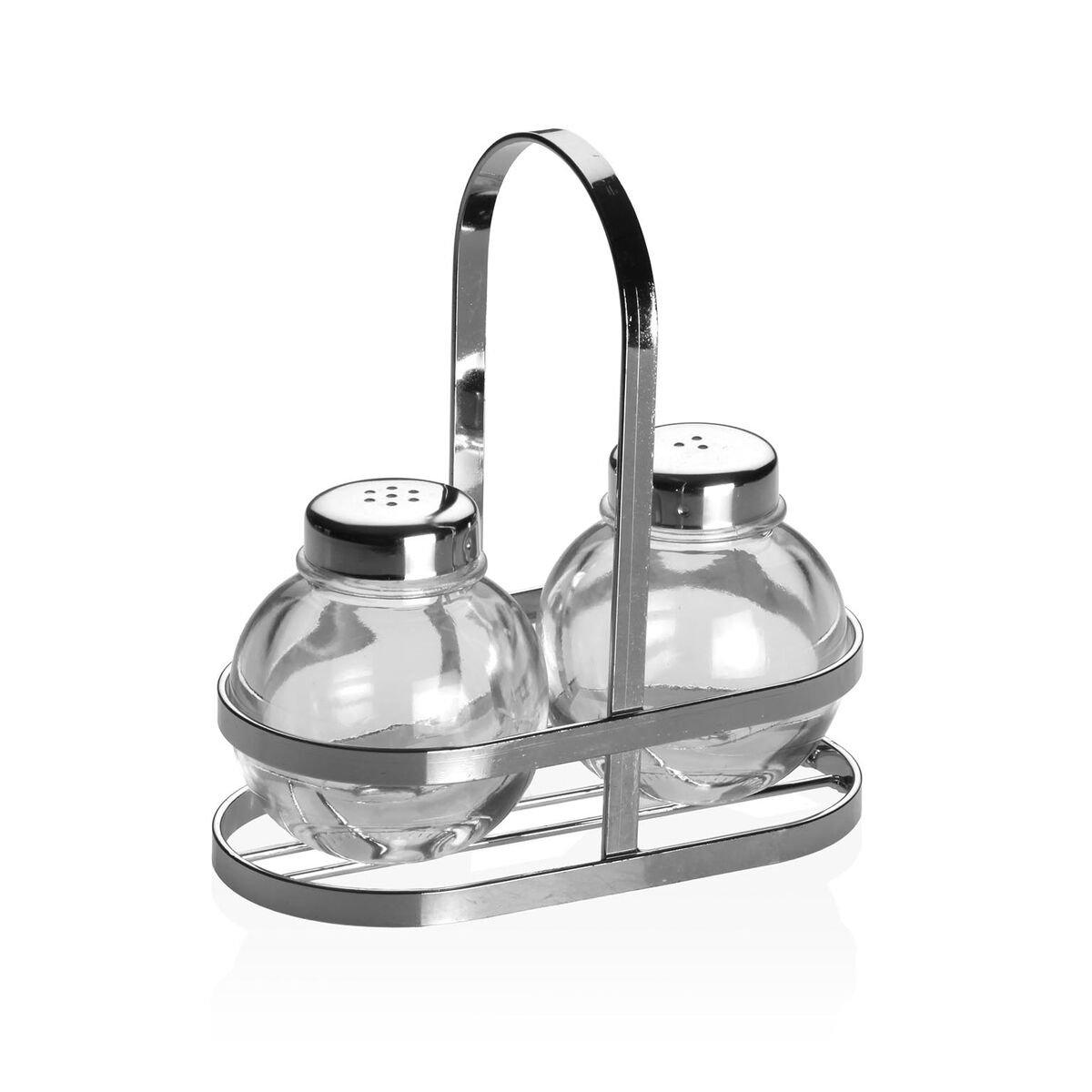 Salero y Pimentero Versa Plateado Metal Cristal