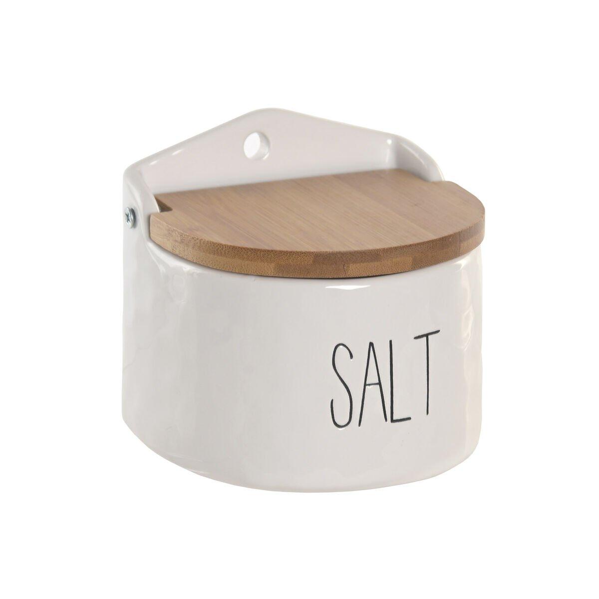 Salero Home ESPRIT Blanco Natural Bambú Porcelana Cottage 12 x 11 x 11 cm