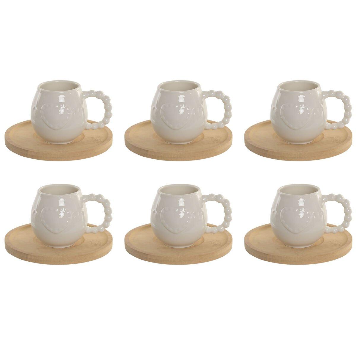 Juego de 6 Tazas con Plato Home ESPRIT Blanco Bambú Porcelana 150 ml