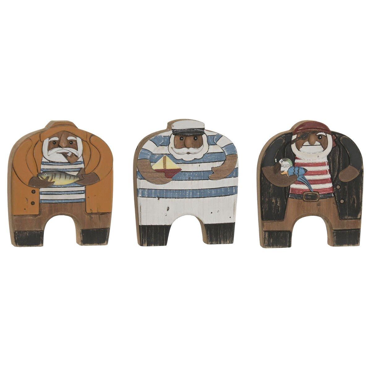 Figura Decorativa Home ESPRIT Azul Naranja Natural Marinero (3 Unidades)
