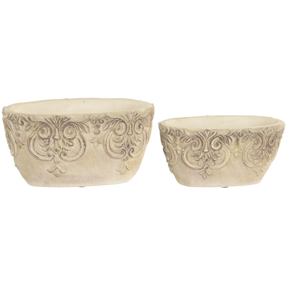 Centro de Mesa Home ESPRIT Blanco Cemento 22 x 14 x 11 cm (2 Unidades)