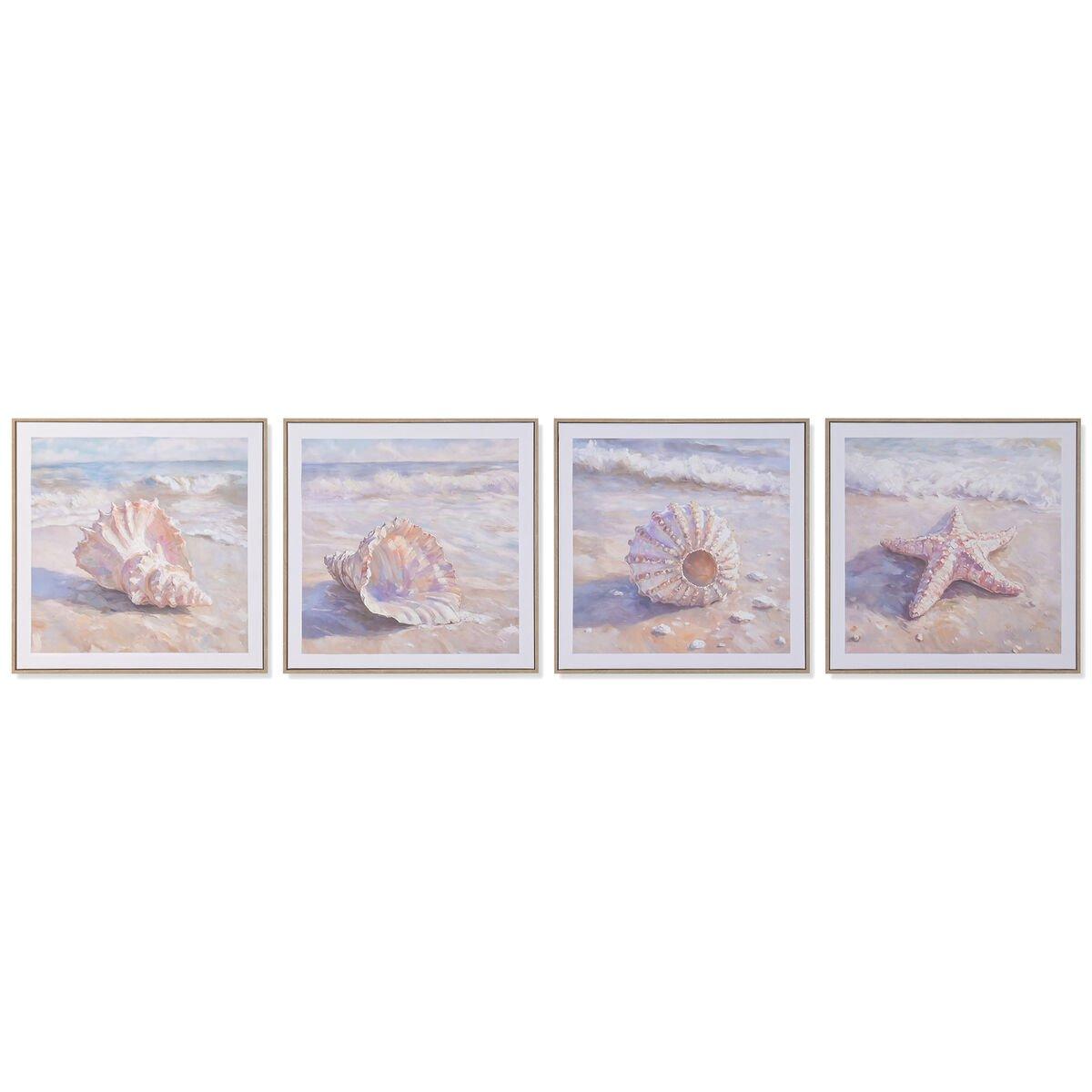 Lienzo Home ESPRIT Playa Mediterráneo Con relieve Caracola 50 x 2,5 x 50 cm (4 Unidades)