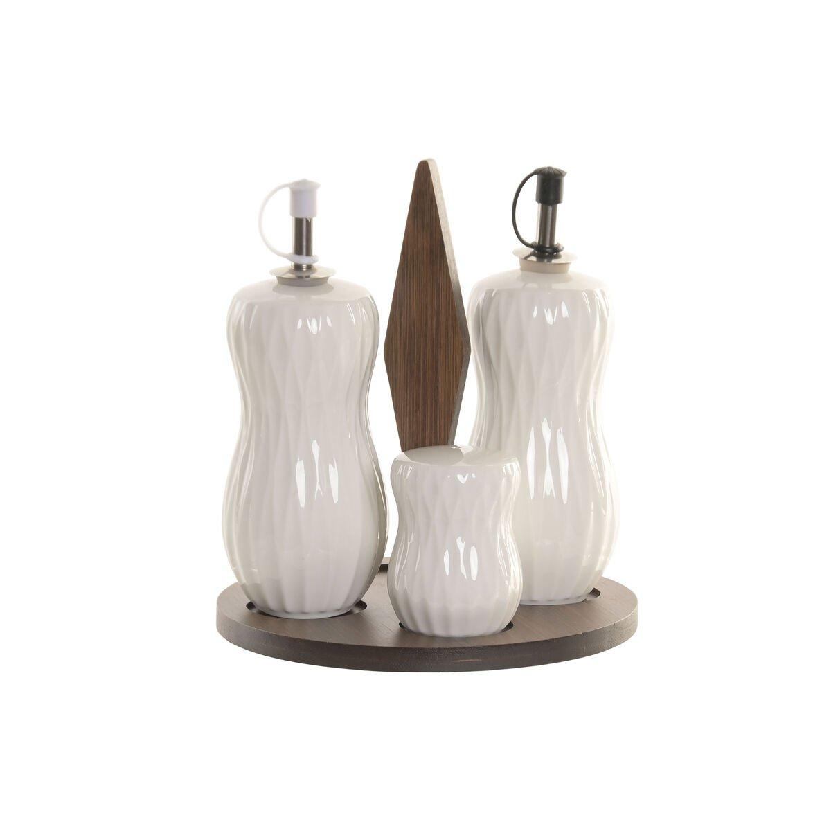 Set de Aceitera y Vinagrera Home ESPRIT Blanco Marrón oscuro Bambú Porcelana 17 x 17 x 19 cm