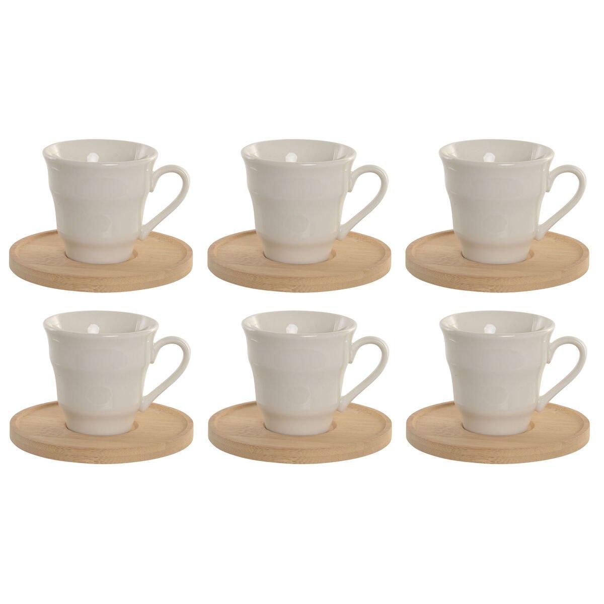 Juego de 6 Tazas con Plato Home ESPRIT Blanco Bambú Porcelana 90 ml