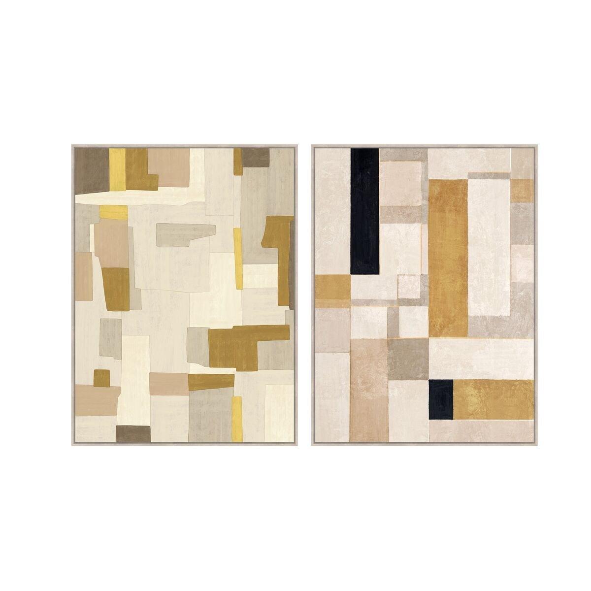 Lienzo Home ESPRIT Amarillo Beige Con relieve Urbano 90 x 4 x 120 cm (2 Unidades)