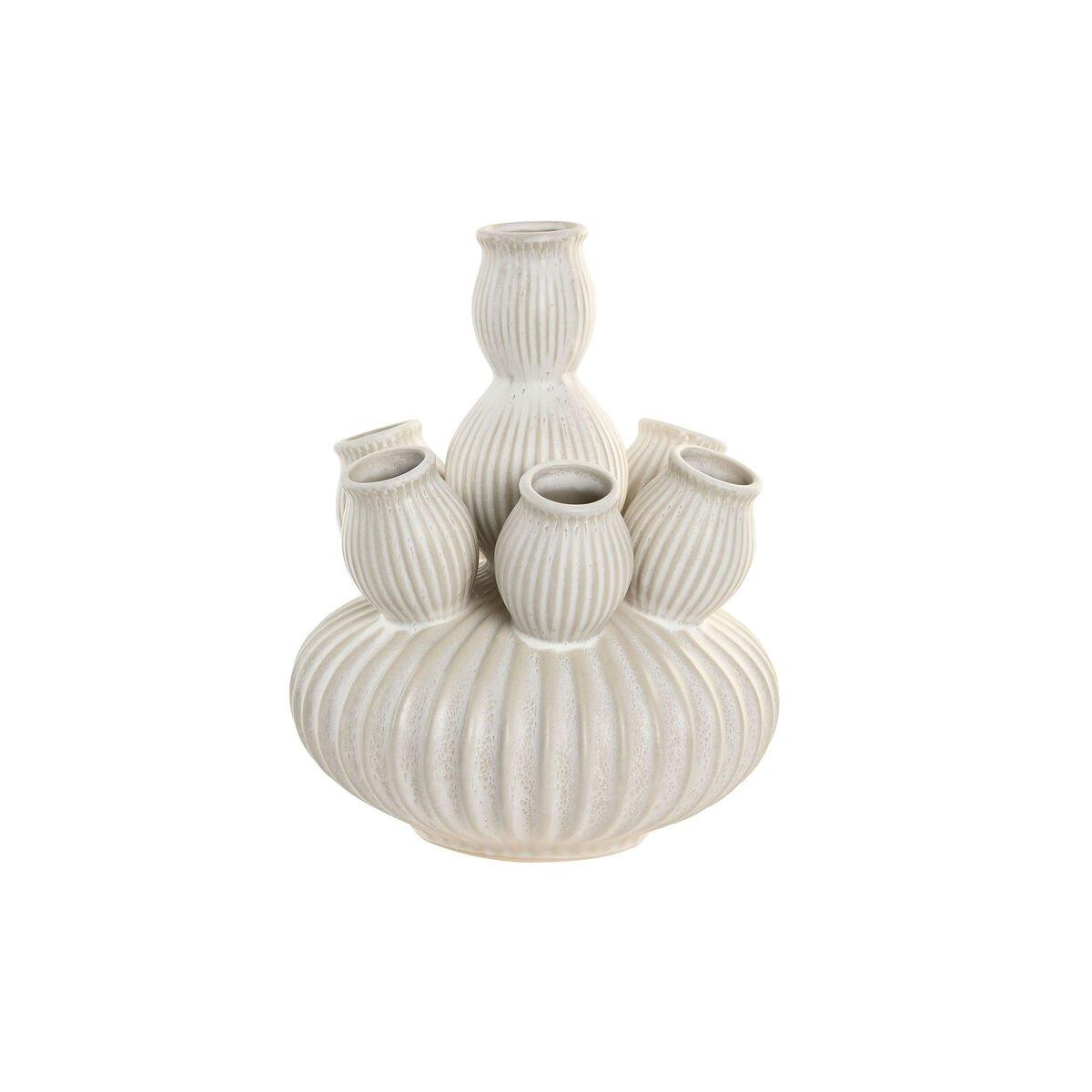 Jarrón Home ESPRIT Crema Cerámica Mediterráneo 18 x 18 x 23 cm