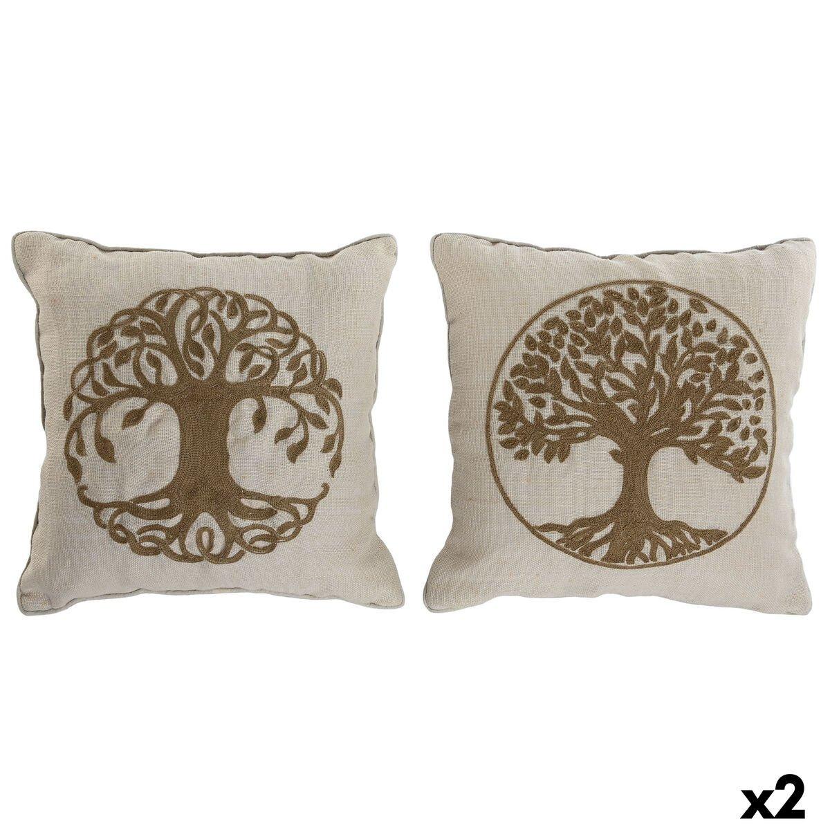 Cojín Home ESPRIT Blanco Natural Árbol Romántico 45 x 15 x 45 cm (2 Unidades)