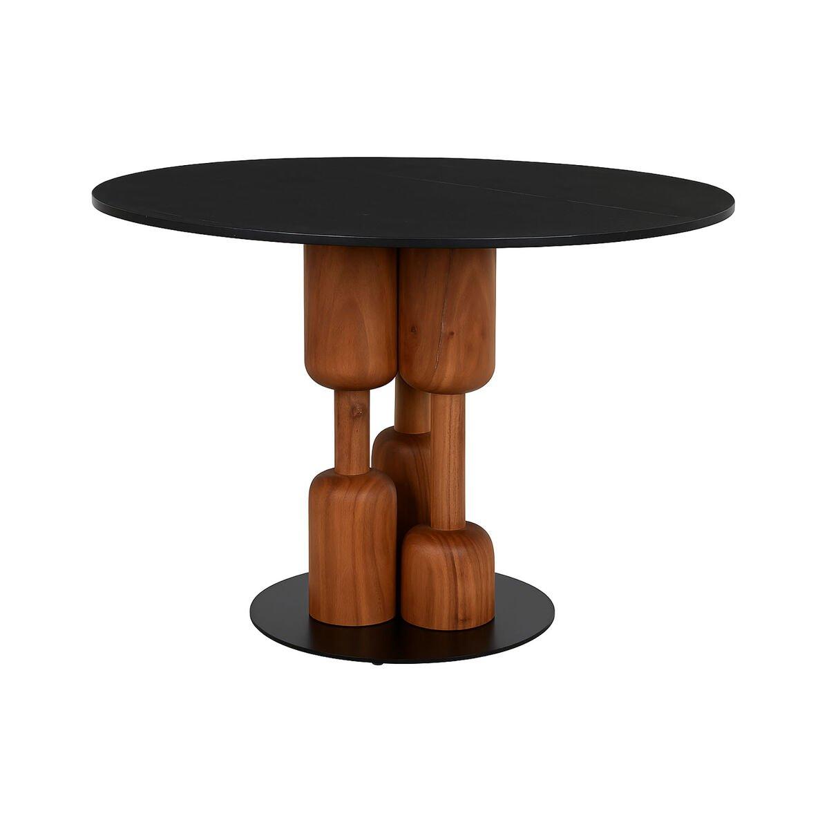 Mesa de Comedor Home ESPRIT Negro Natural Mármol Acacia 106 x 106 x 76 cm