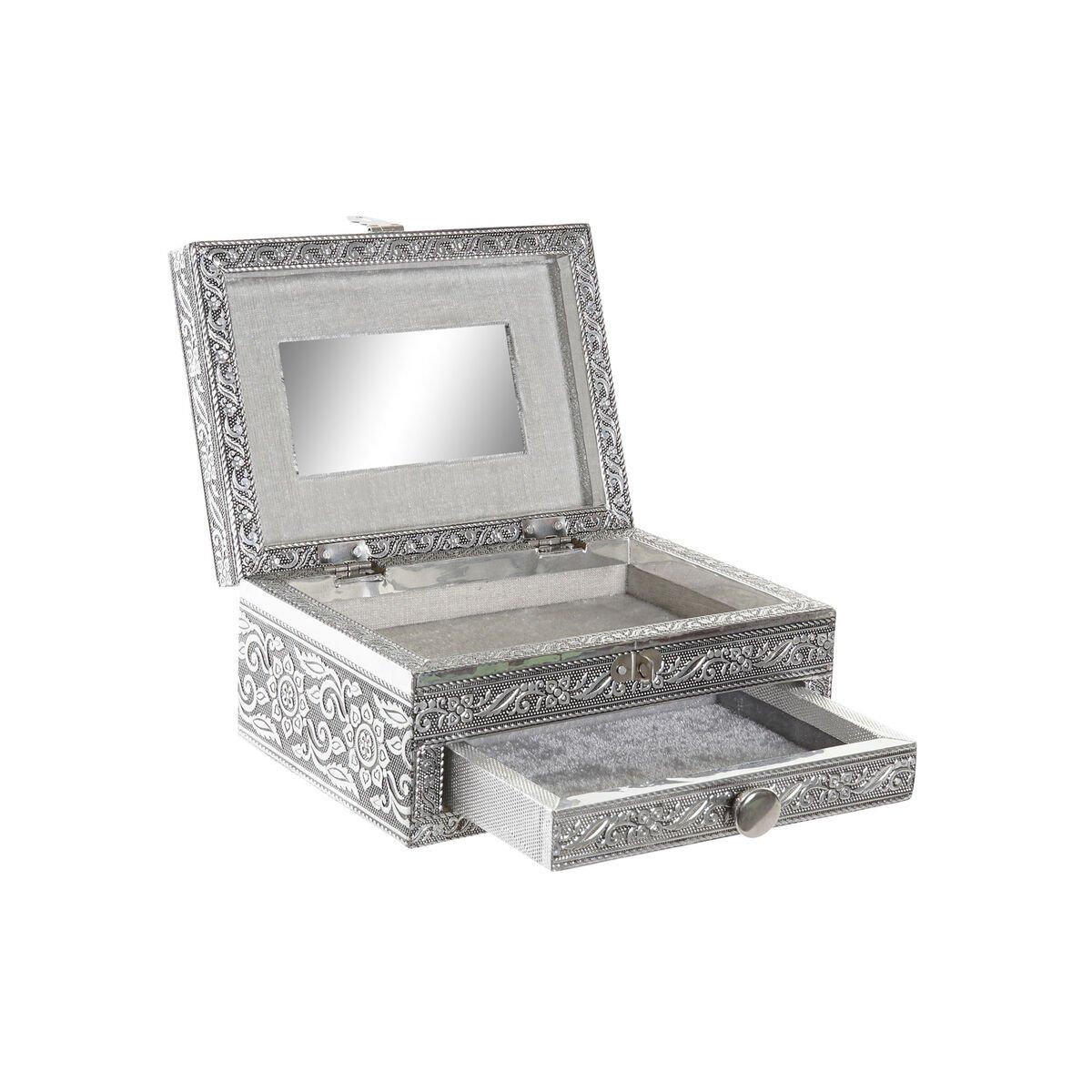 Caja-Joyero Home ESPRIT Plateado Natural Madera Aluminio 17,5 x 12,5 x 8,5 cm